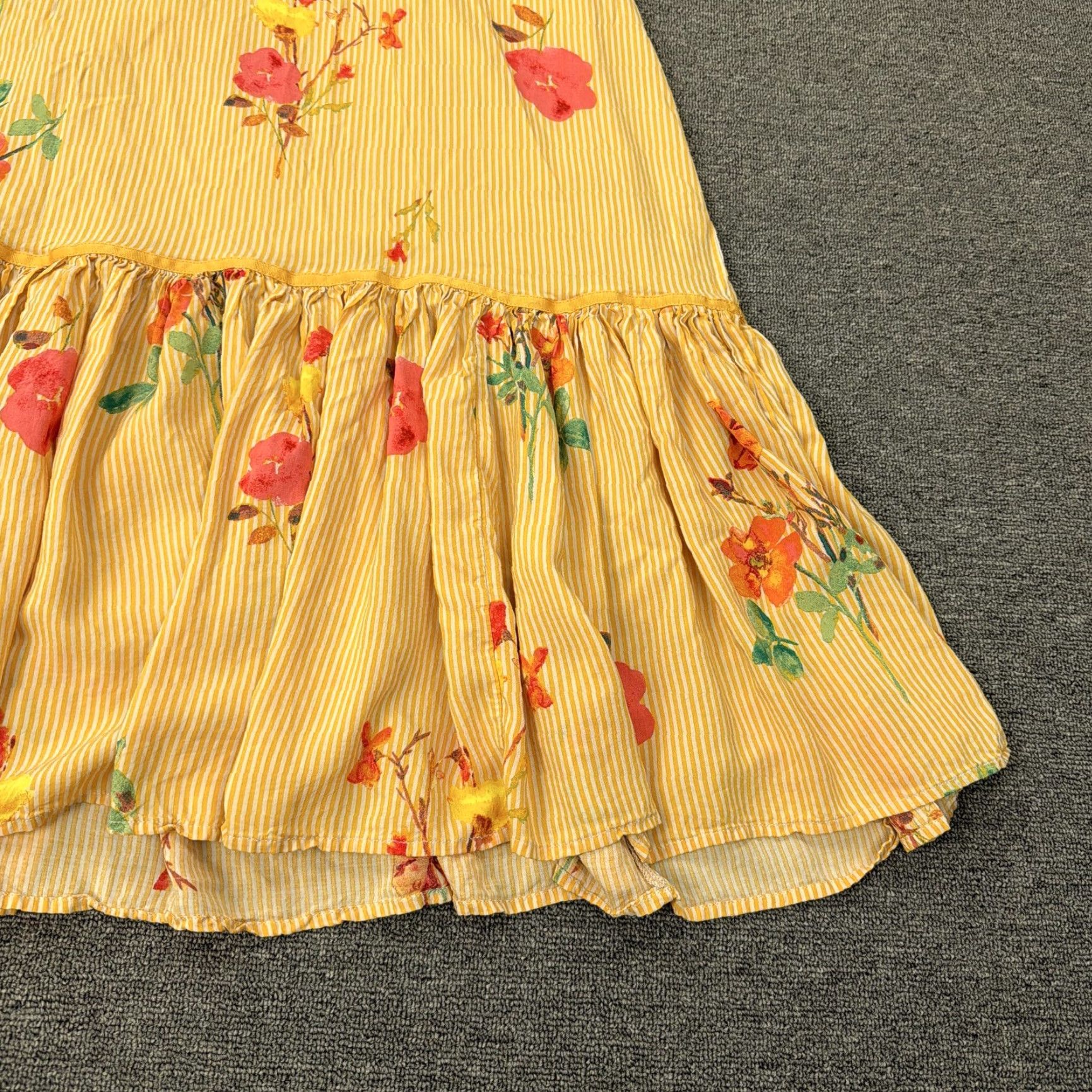 Free People Free People Dress Womens Small Yellow Floral Stripe Ruffle Midi Sundress Boho Size S / US 4 / IT 40 - 3 Thumbnail