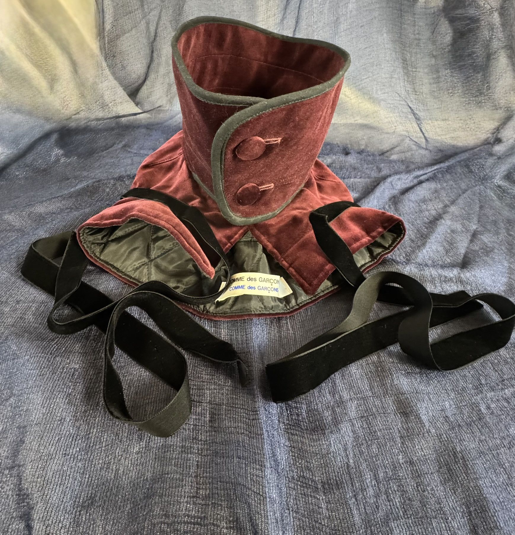 Comme des Garcons Rare Vintage COMME des GARÇONS Burgundy Velvet Bonnet Hood Size ONE SIZE - 8 Thumbnail