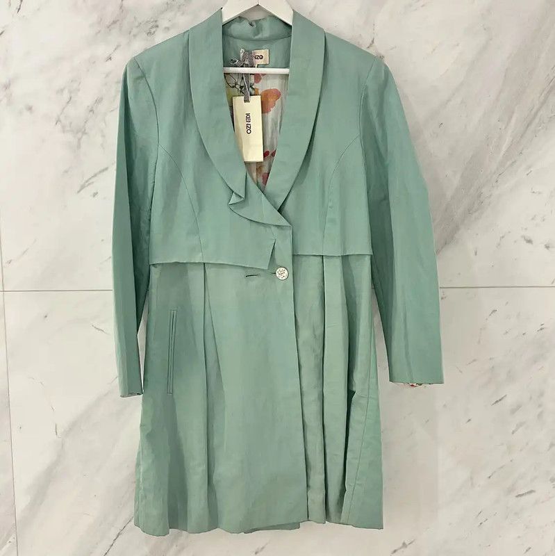 Kenzo KENZO Women's Long Green Cotton Trench Coat 0089 Size M / US 6-8 / IT 42-44 - 1 Thumbnail