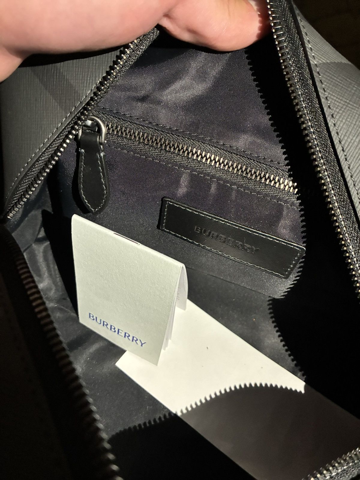 Burberry Burberry Mens Charcoal Check Travel Zip Bag Size ONE SIZE - 5 Thumbnail