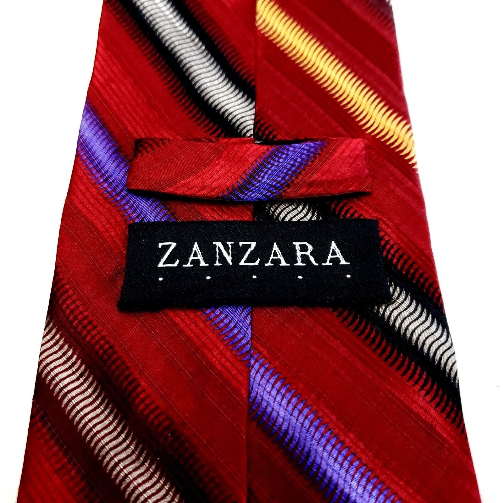 Designer Zanzara Red Multi-Colored Striped Woven Silk Tie Size ONE SIZE - 3 Thumbnail