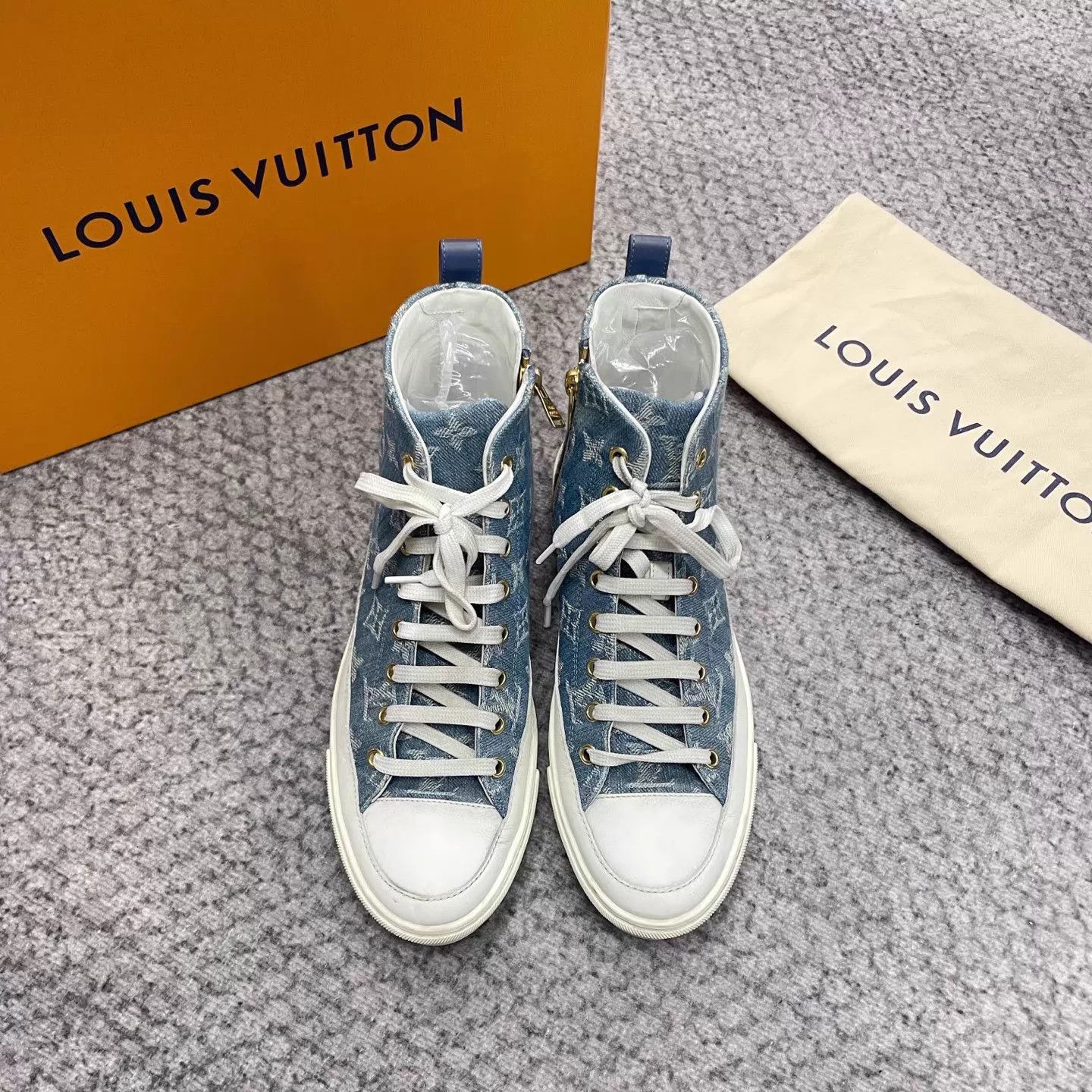 Louis Vuitton LV Stellar Denim Blue High-Top Sneakers Monogram Size US 7.5 / IT 37.5 - 1 Thumbnail