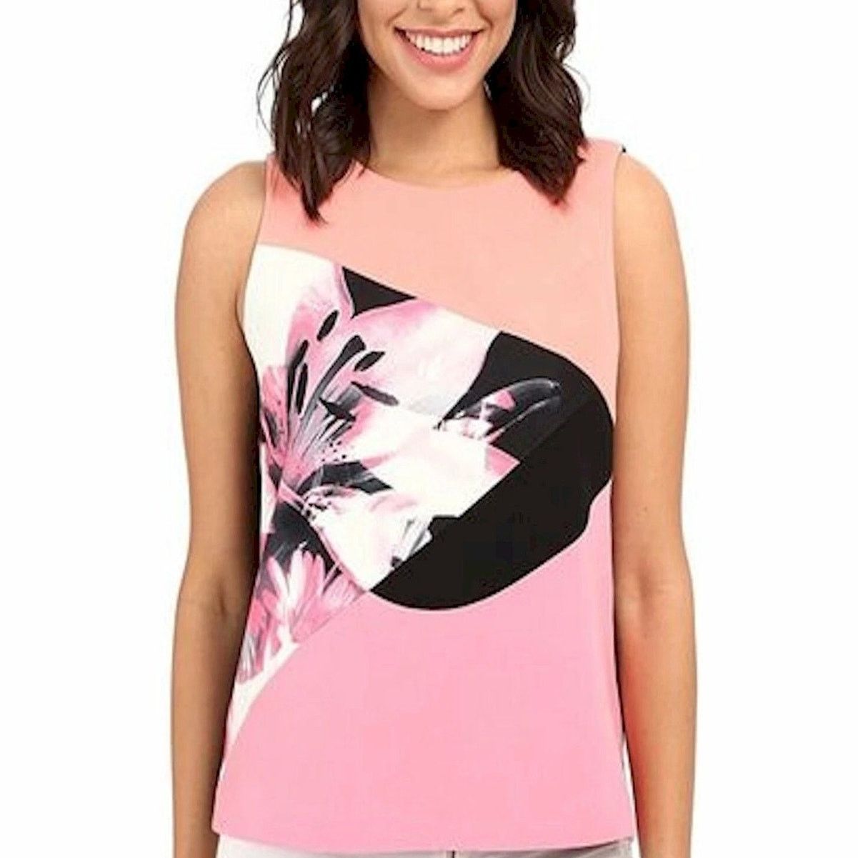 Ellen Tracy ELLEN TRACY Top Blouse XL Blush Pink Floral Front Black Back Size XL / US 12-14 / IT 48-50 - 1 Thumbnail