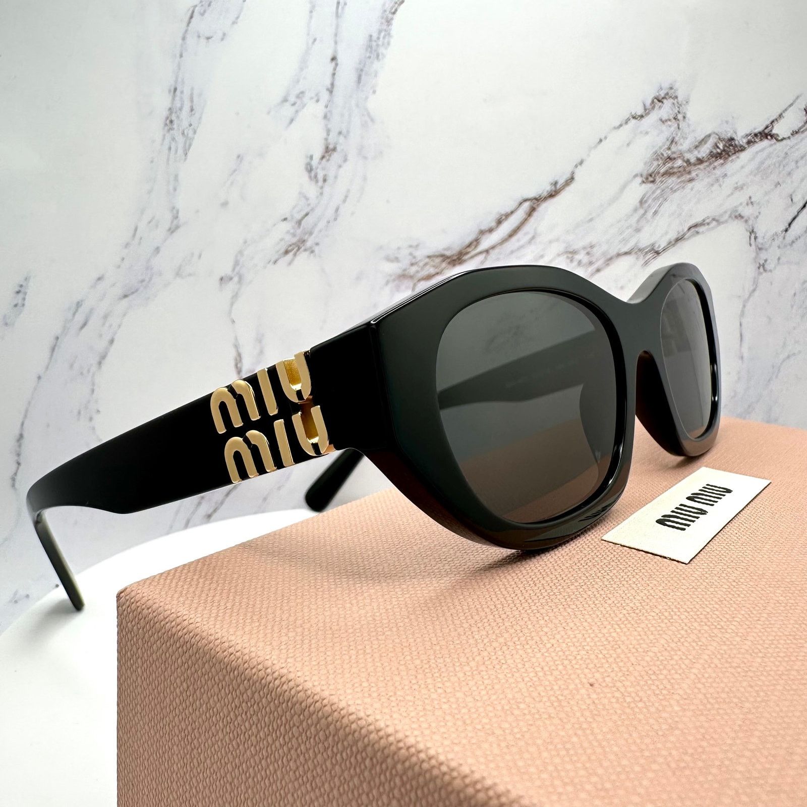 Miu Miu NEW MIU MIU Sunglasses Black Gold Rectangle Cat Eye Size ONE SIZE - 6 Thumbnail