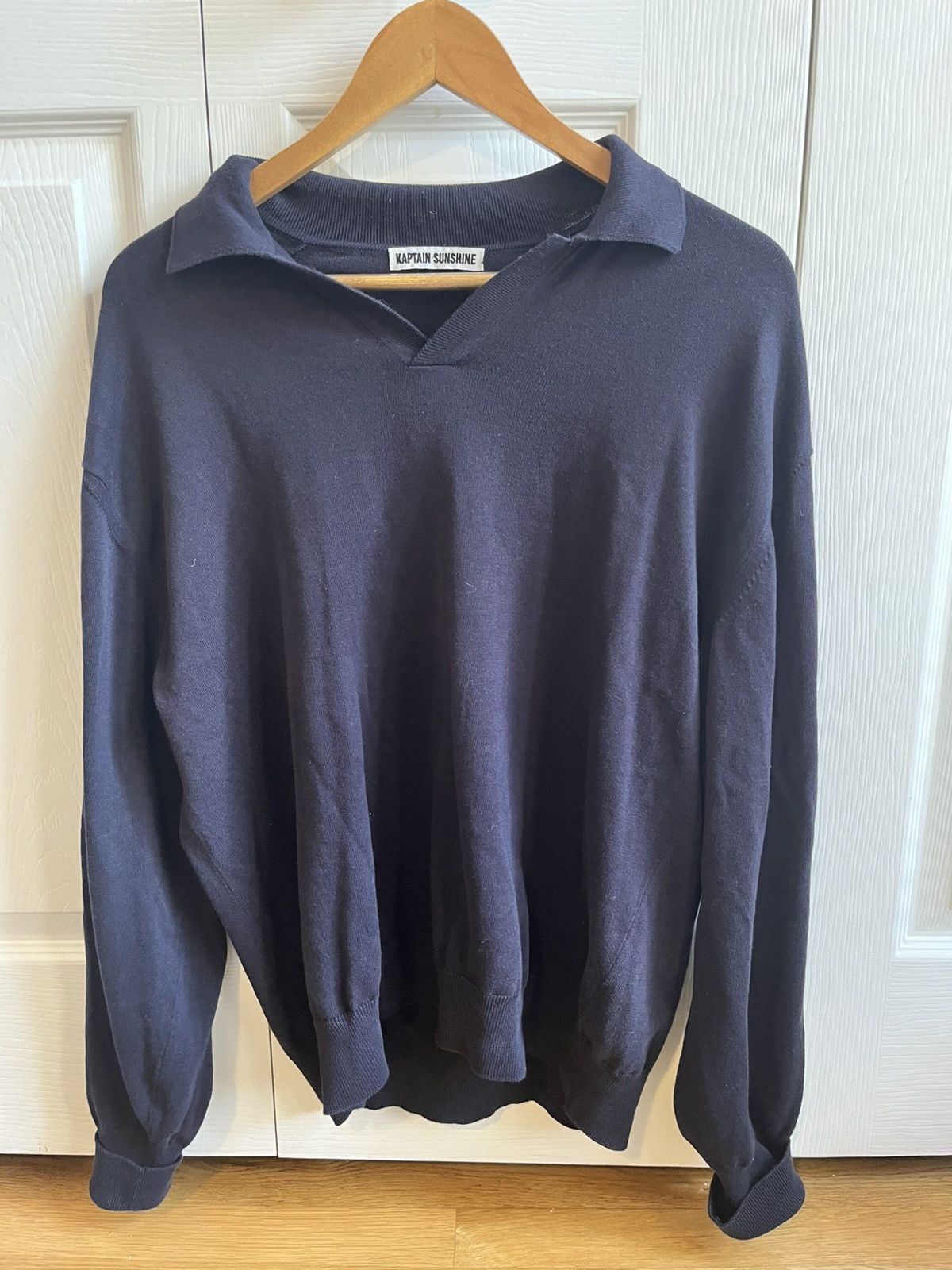 Kaptain Sunshine KAPTAIN SUNSHINE Cotton Knit Skipper Shirt - Navy Size US M / EU 48-50 / 2 - 2 Thumbnail