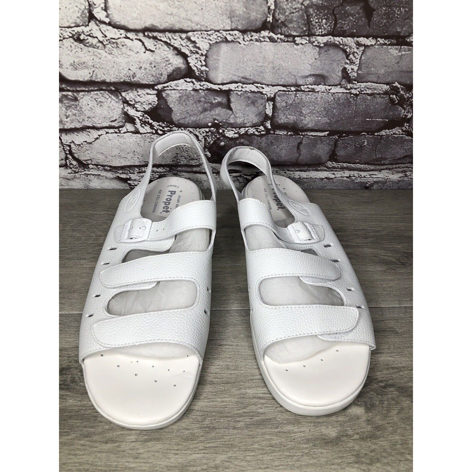 Other Propet Cell Cushion White Leather Triple Strap Wedge Sandals Size US 11 / IT 41 - 18 Thumbnail