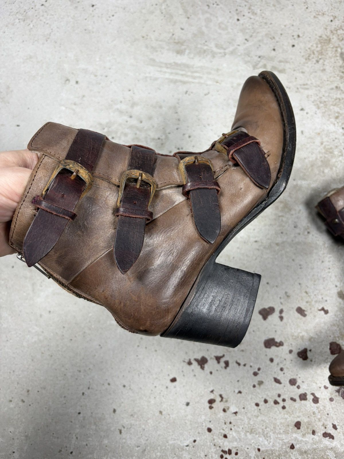 FREEBIRD Freebird by Steven Tate Stone Ankle Boots Buckle Leather Size US 7 / IT 37 - 2 Thumbnail