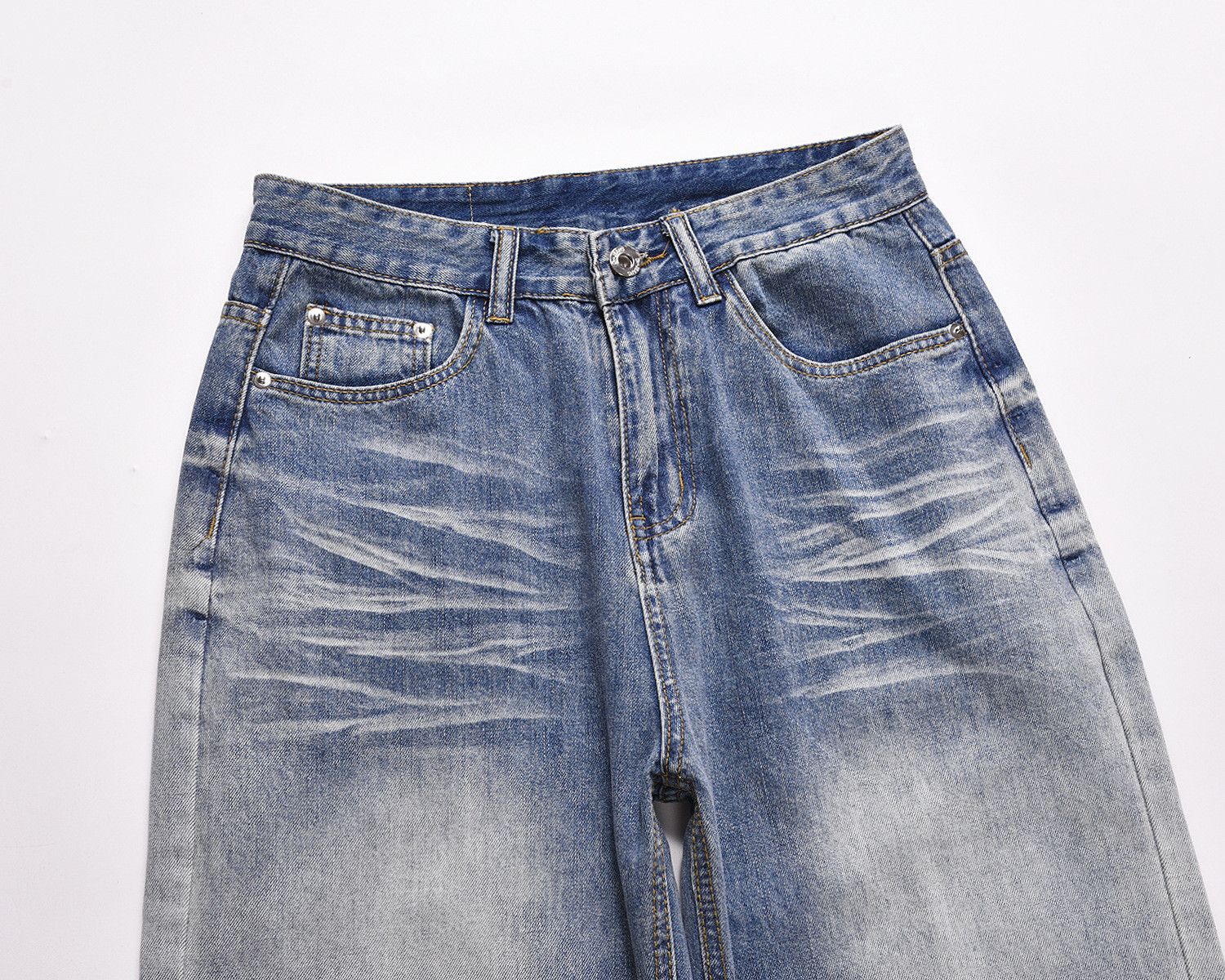 Japanese Brand Street retro washed distressed loose wide-leg work jeans Size US 32 / EU 48 - 3 Thumbnail