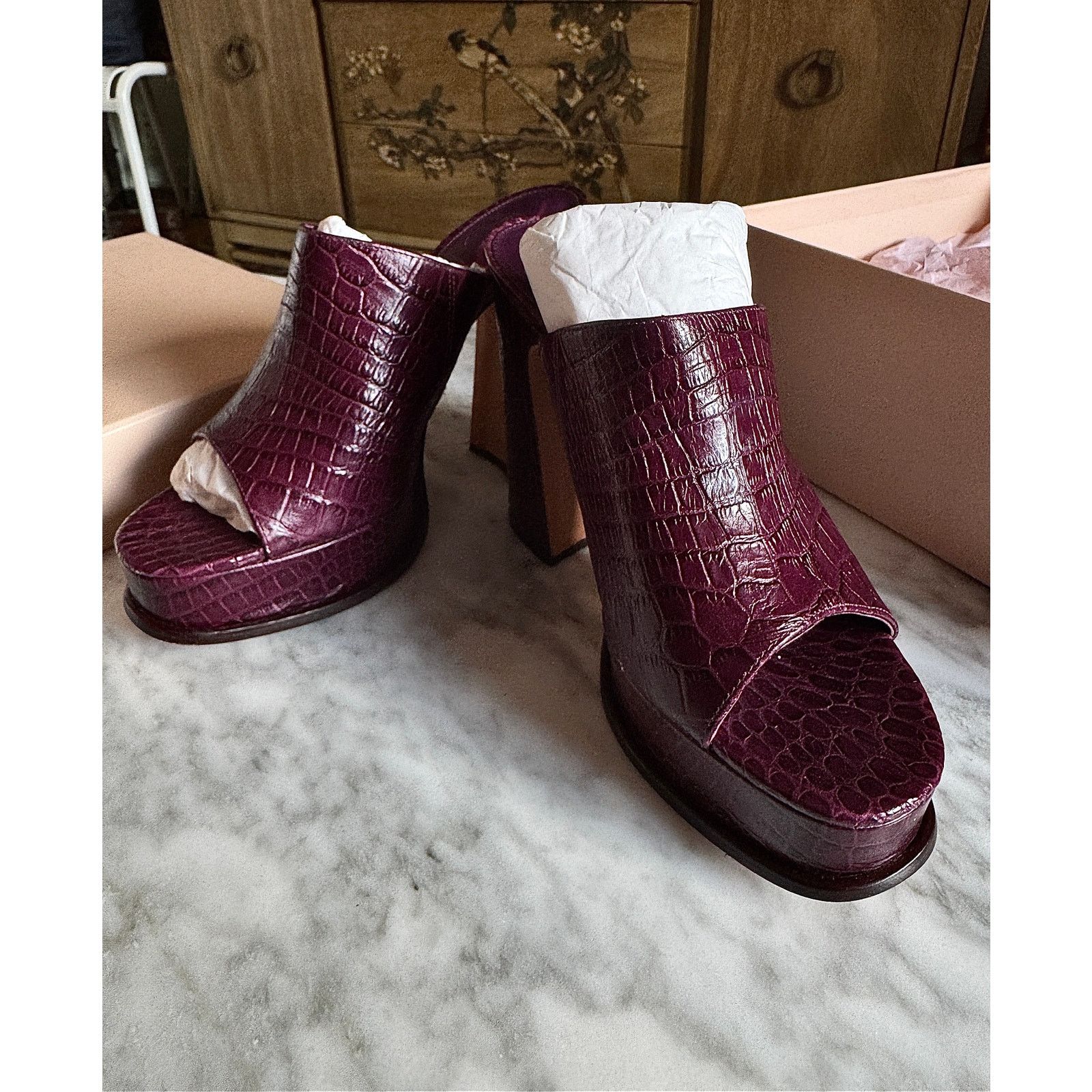 Alexandre Birman Alexandre Birman NWB Lavinia Croc-Embossed Leather Mules Size US 10 / IT 40 - 1 Thumbnail