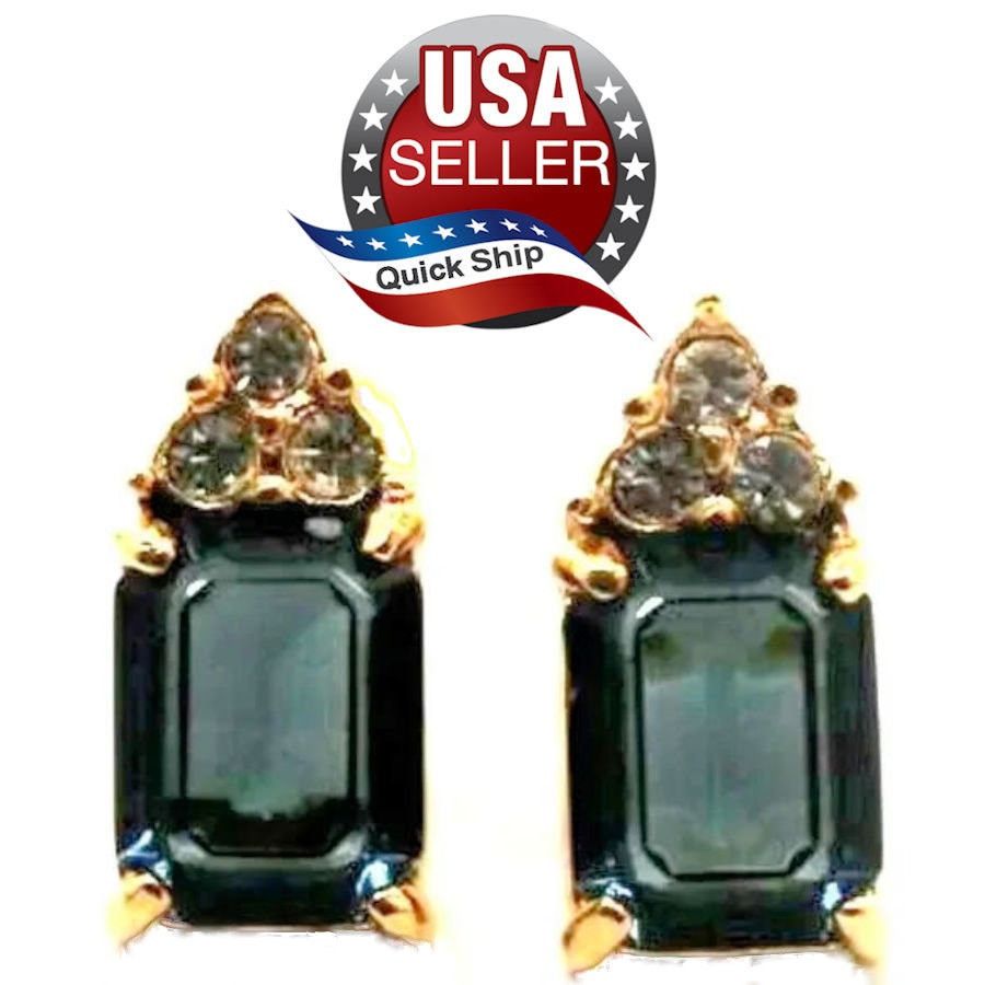 Other Vintage Roman Faux Sapphire Blue Earrings •Goldtone •Pierced Size ONE SIZE - 1 Thumbnail