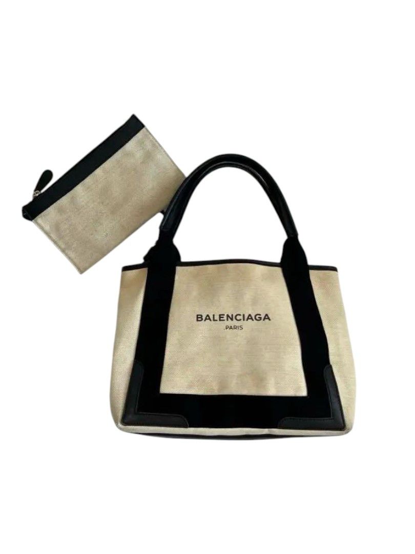 Balenciaga Balenciaga - Cabas Canvas Handbag Leather Paris Tote Black Size ONE SIZE - 1 Thumbnail