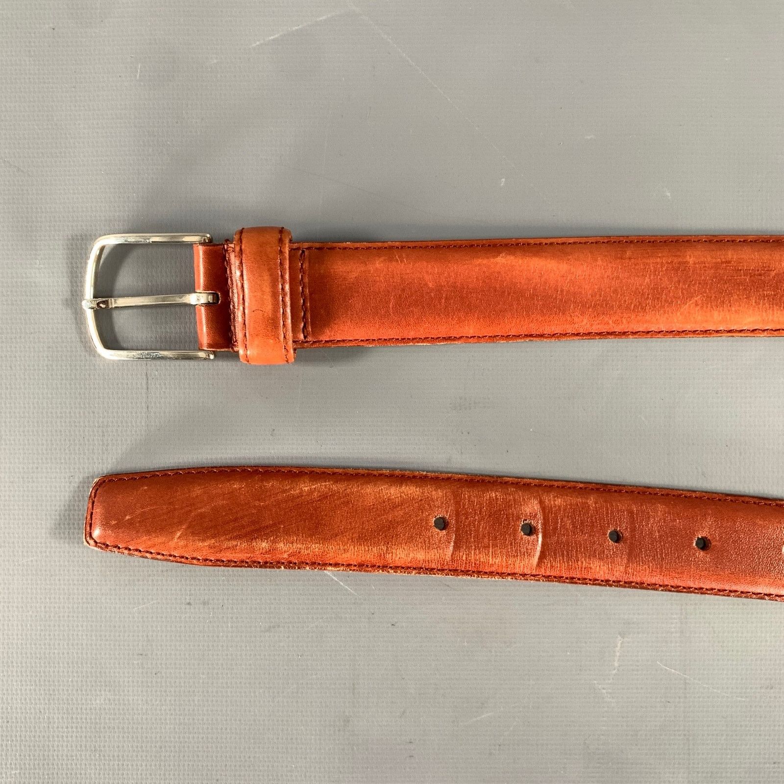 Other LONGHI Size 38 Brown Mahagony Crackled Leather Belt Size 38 - 7 Thumbnail