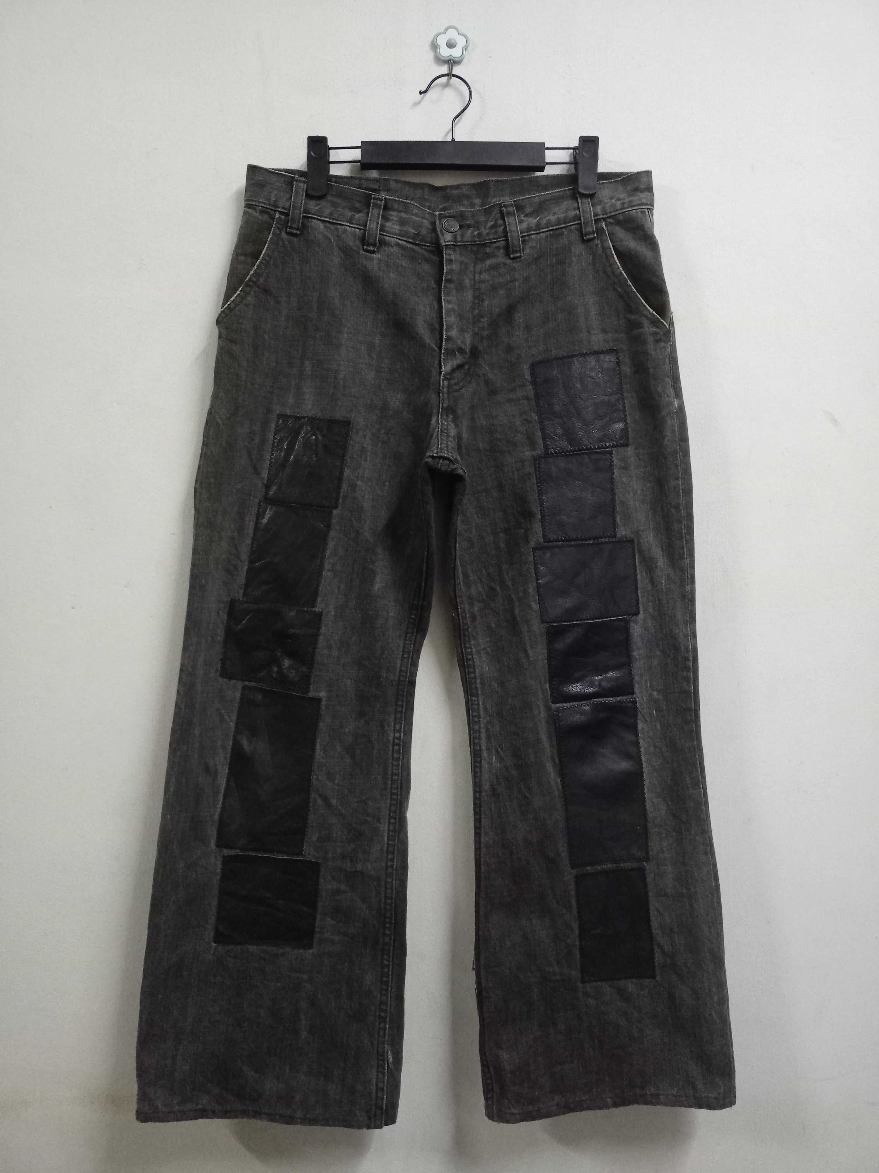 image of Vintage Japanese Lad Musician Baggy Leather Patched Jeans in Black, Men's (Size 32)