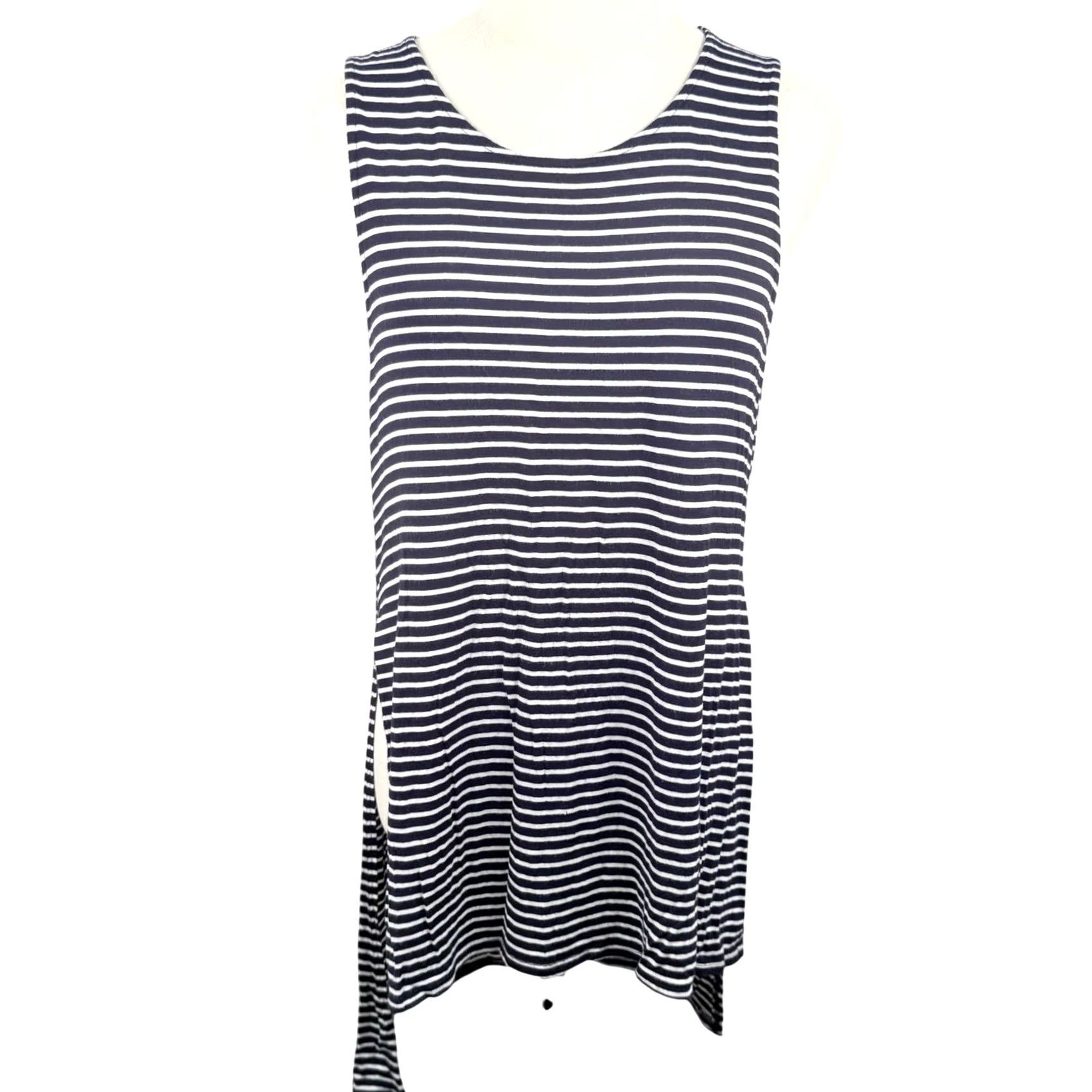 Vintage Ginger G Tank Top Navy Striped High-Low Side Slit Tunic Women M Casual Tiered Tunic Sleeveless Size M / US 6-8 / IT 42-44 - 2 Thumbnail