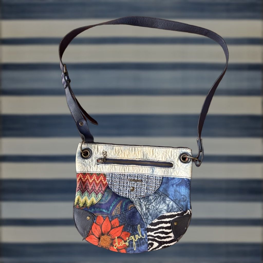 Desigual Desigual Brooklyn Floral Embroidered Canvas Leather Crossbody Bag Womens Medium Multicolor Crossbody Bag Size ONE SIZE - 1 Thumbnail