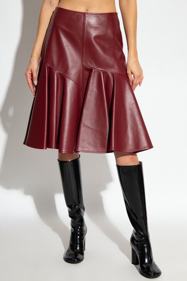 Bottega Veneta o1n1vont0925 Leather A-Line Skirt in Burgundy Size 27" / US 4 / IT 40 - 3 Thumbnail