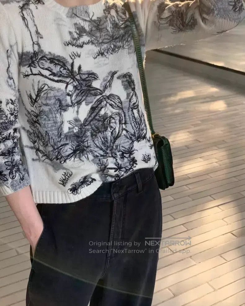 Dior Dior Gray cashmere dove floral inlaid round-neck long-slee Size XXS / US 00 / IT 34 - 9 Thumbnail