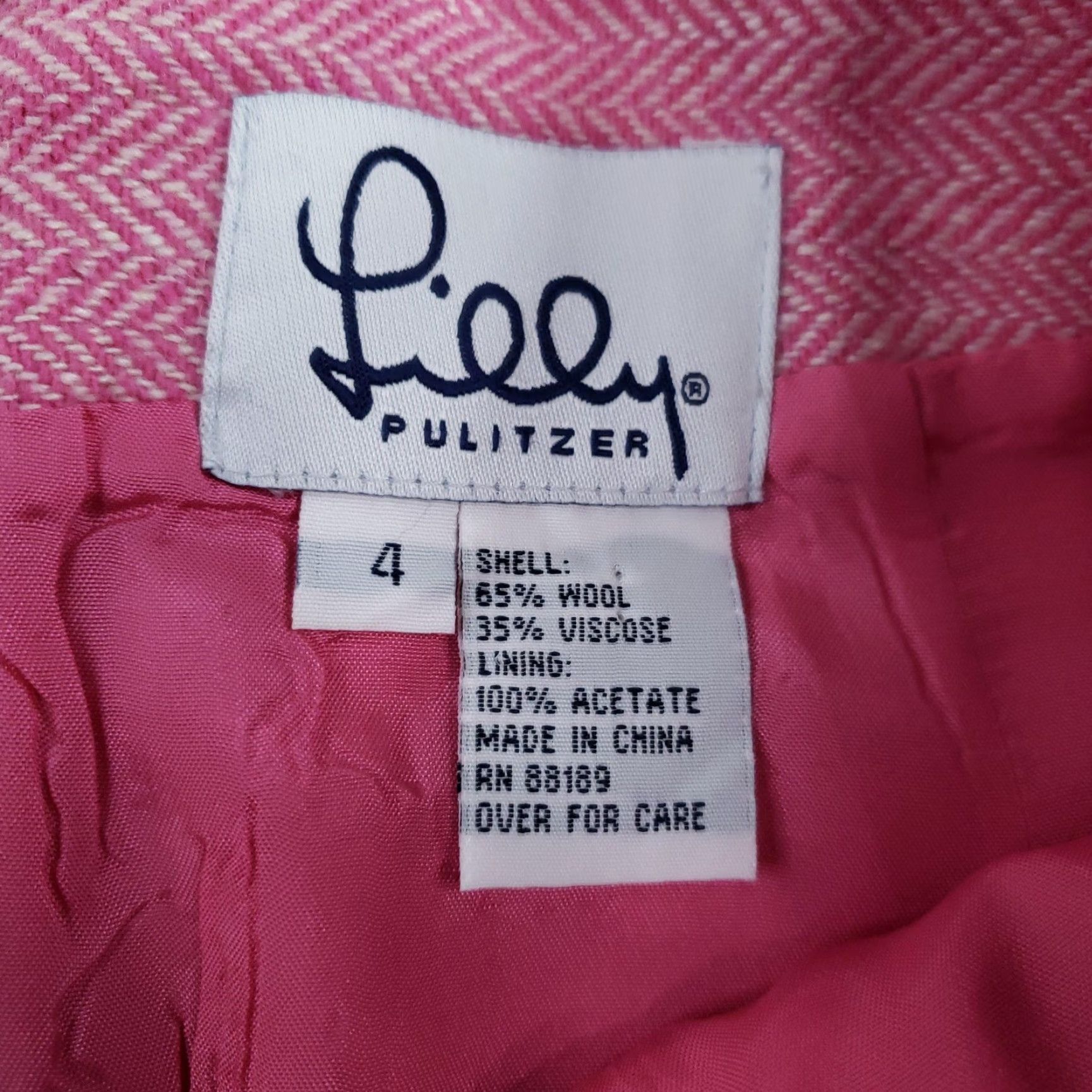 Lilly Pulitzer VINTAGE Lilly Pulitzer Skirt Womens 4 Pink Herringbone Tweed Wool A-Line Lined Pockets Size 27" / US 4 / IT 40 - 6 Thumbnail