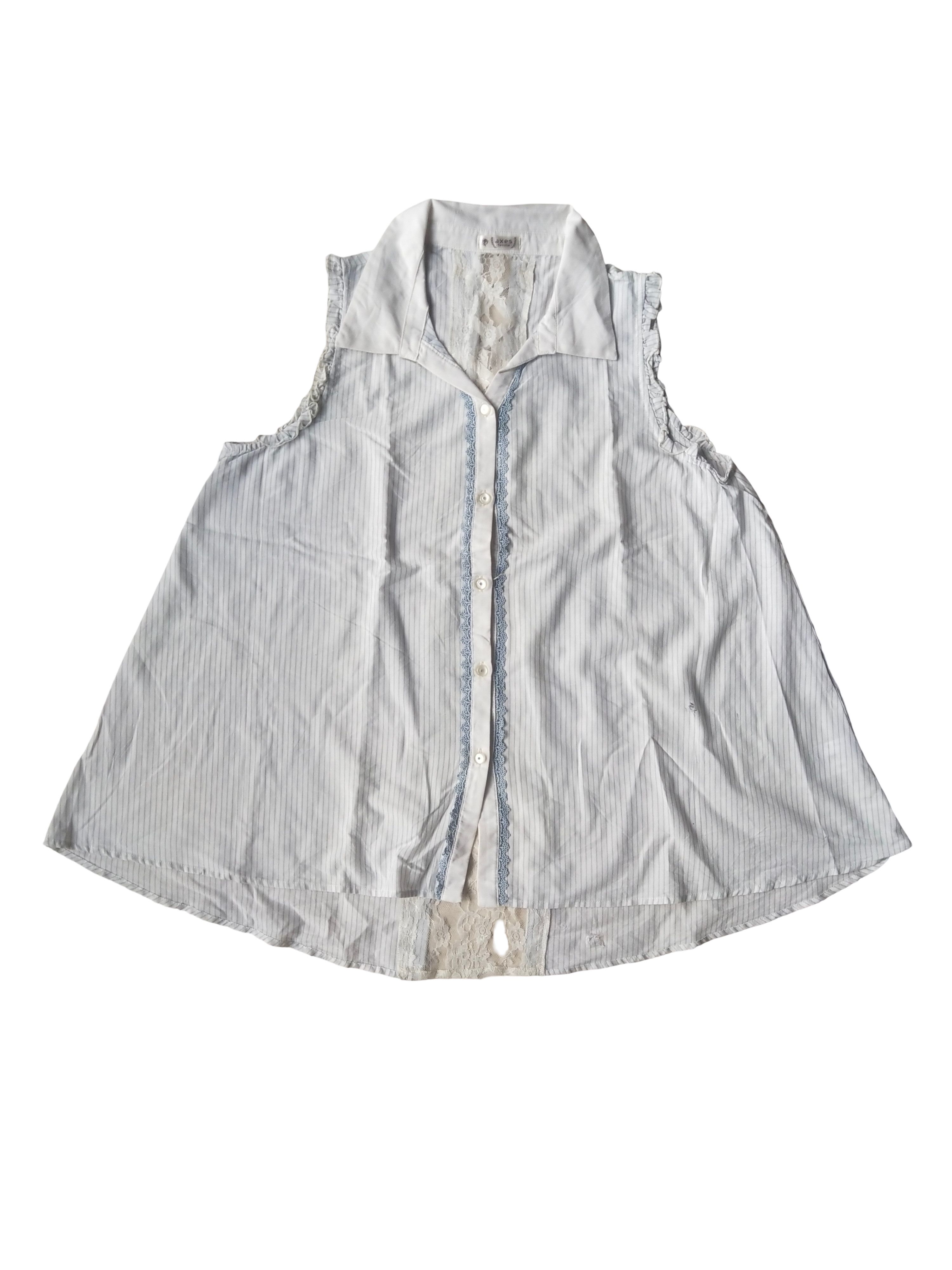 Angel Blue Axes Femme Coquette Lace-Up Back Pinstripe Blouse Mori Kei Size M / US 6-8 / IT 42-44 - 1 Thumbnail