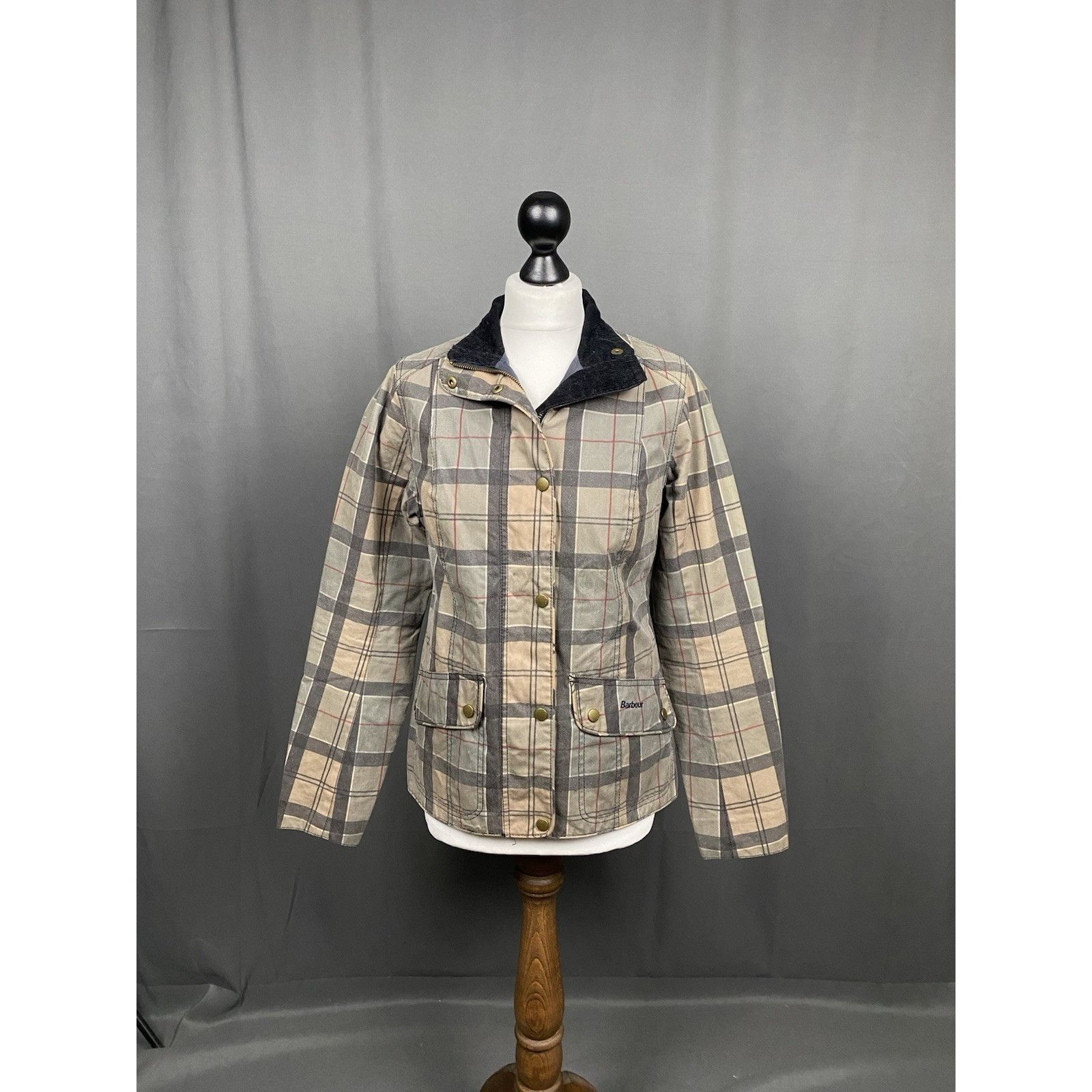 Barbour Barbour Tartan Check Women's Beige Waxed Jacket Size UK 10 U Size L / US 10 / IT 46 - 3 Thumbnail