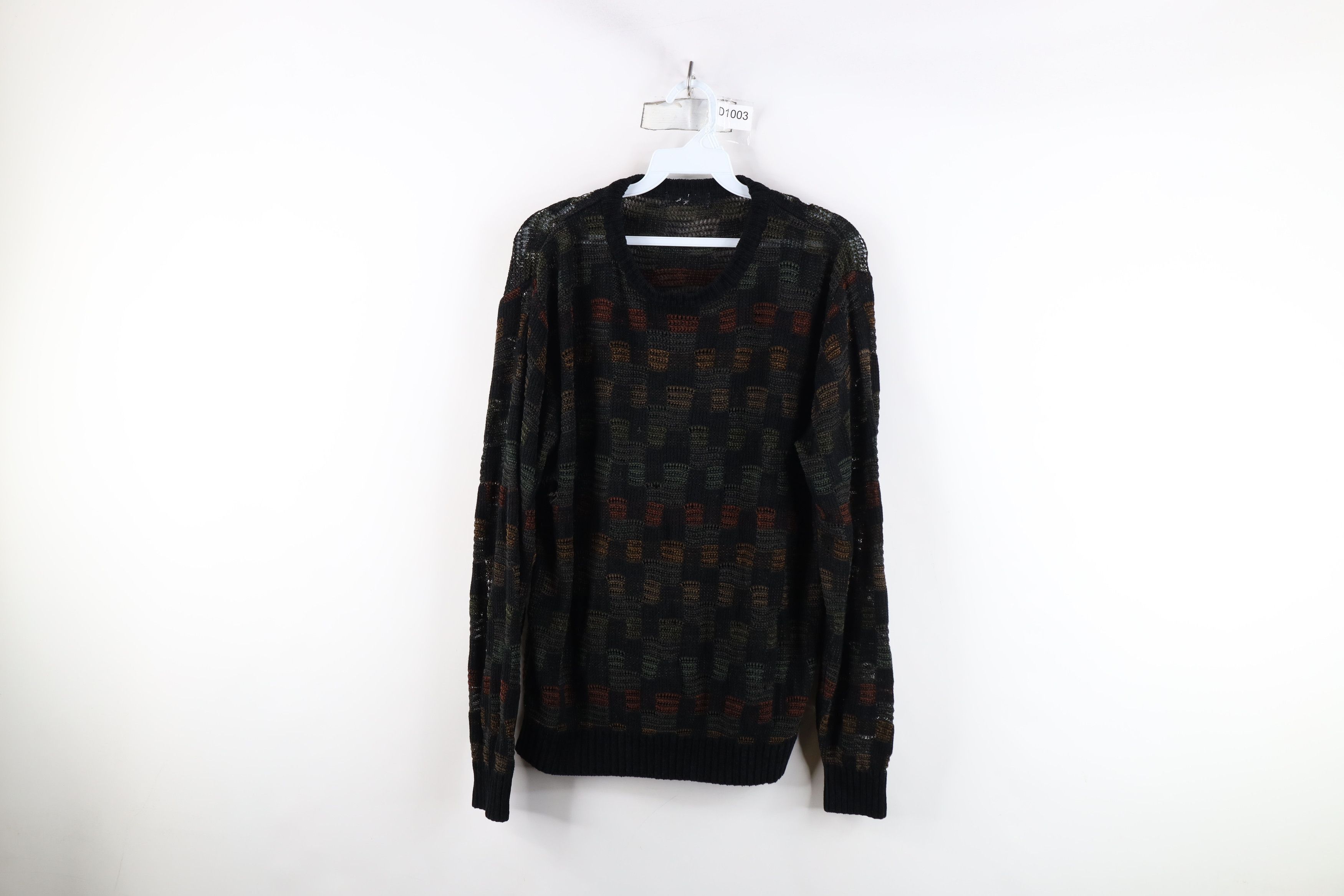 Vintage Vintage 90s Streetwear Rainbow Checkered Knit Sweater Size US M / EU 48-50 / 2 - 1 Thumbnail
