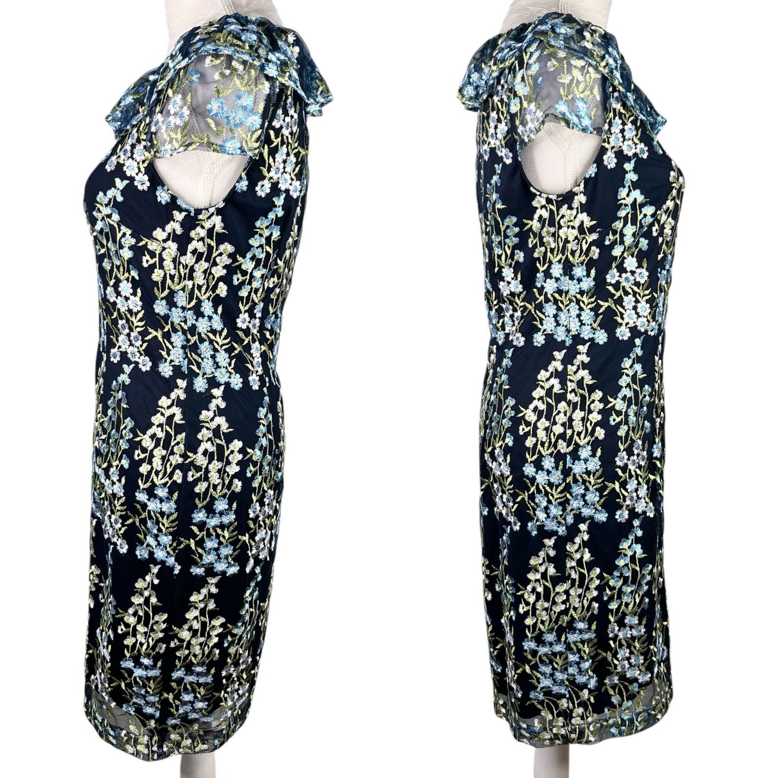 Karl Lagerfeld Karl Lagerfeld Paris Floral Midi Dress Navy Blue 6 Size M / US 6-8 / IT 42-44 - 5 Thumbnail
