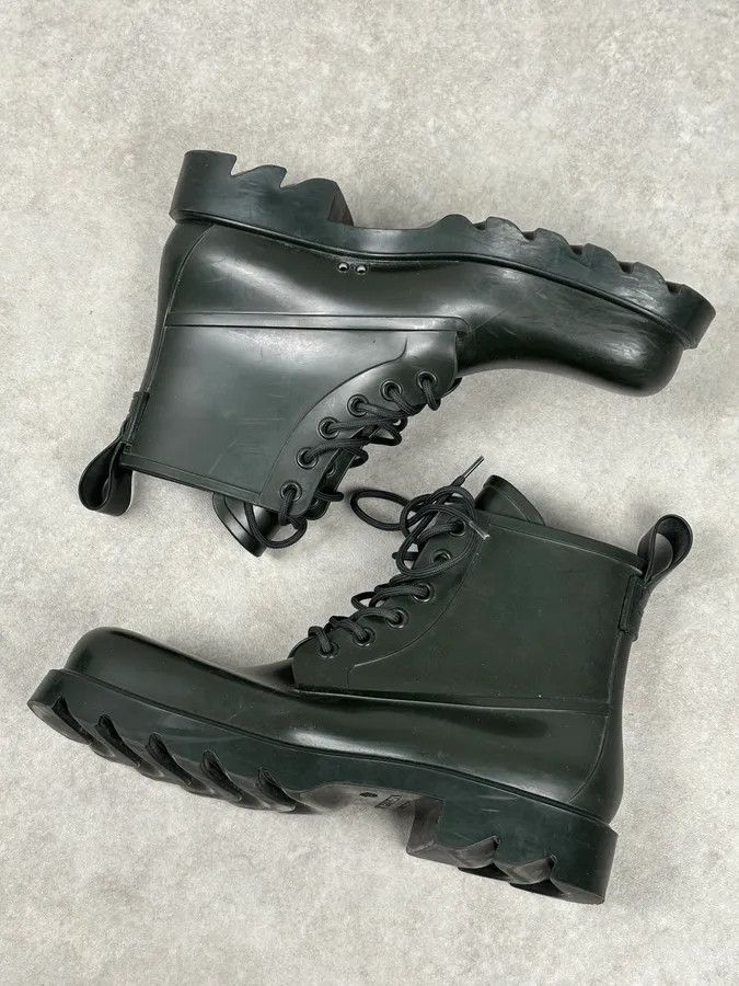 Bottega Veneta Bottega Veneta Dark Green Leather Rubber Lace-Up Boots Size US 11 / EU 44 - 9 Thumbnail