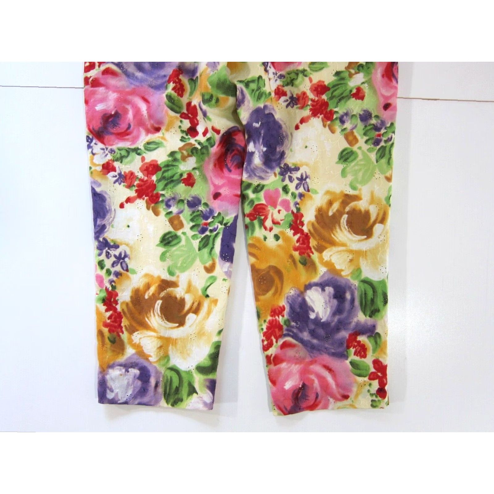 Liz Claiborne VINTAGE Liz Claiborne Collection 100% Cotton Pink Green Floral Wide Leg Pant 16 Size 38" / US 16 / IT 52 - 7 Thumbnail