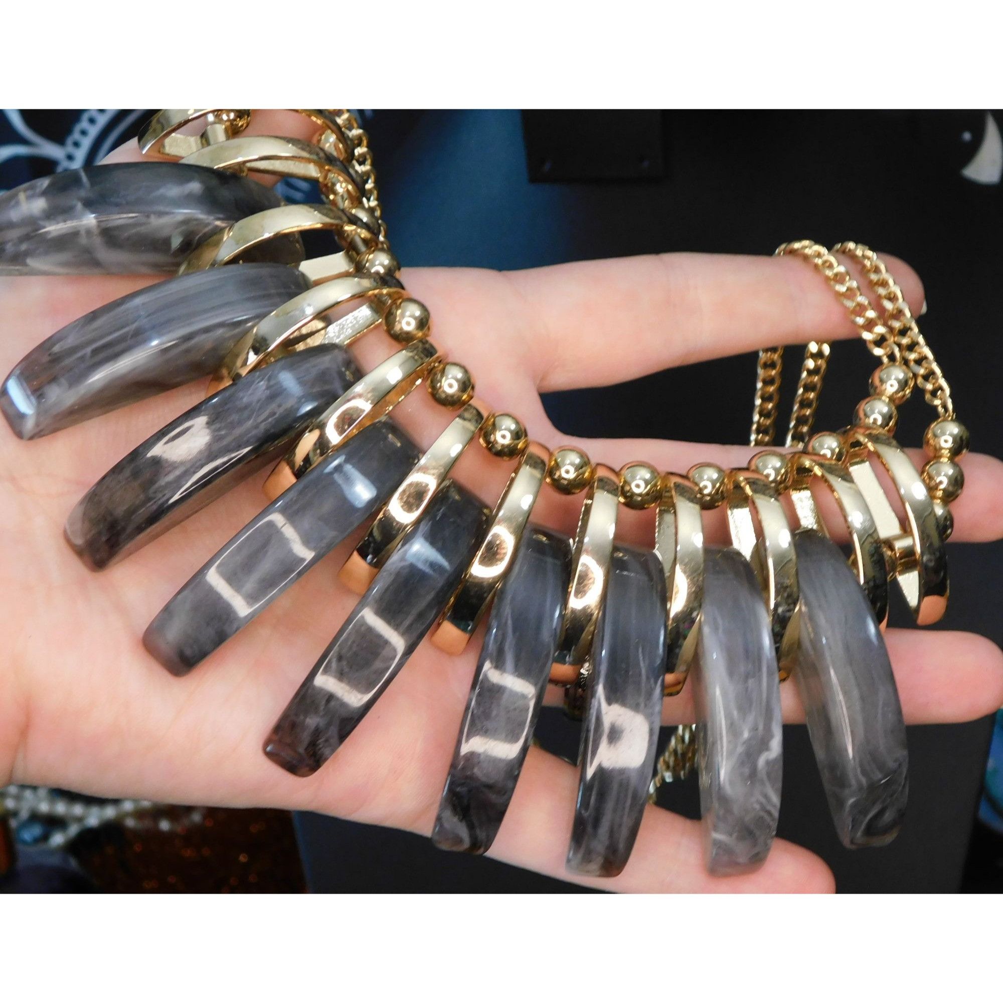 Other Abstract Grey And Gold Tone Statement Necklace Size ONE SIZE - 2 Thumbnail