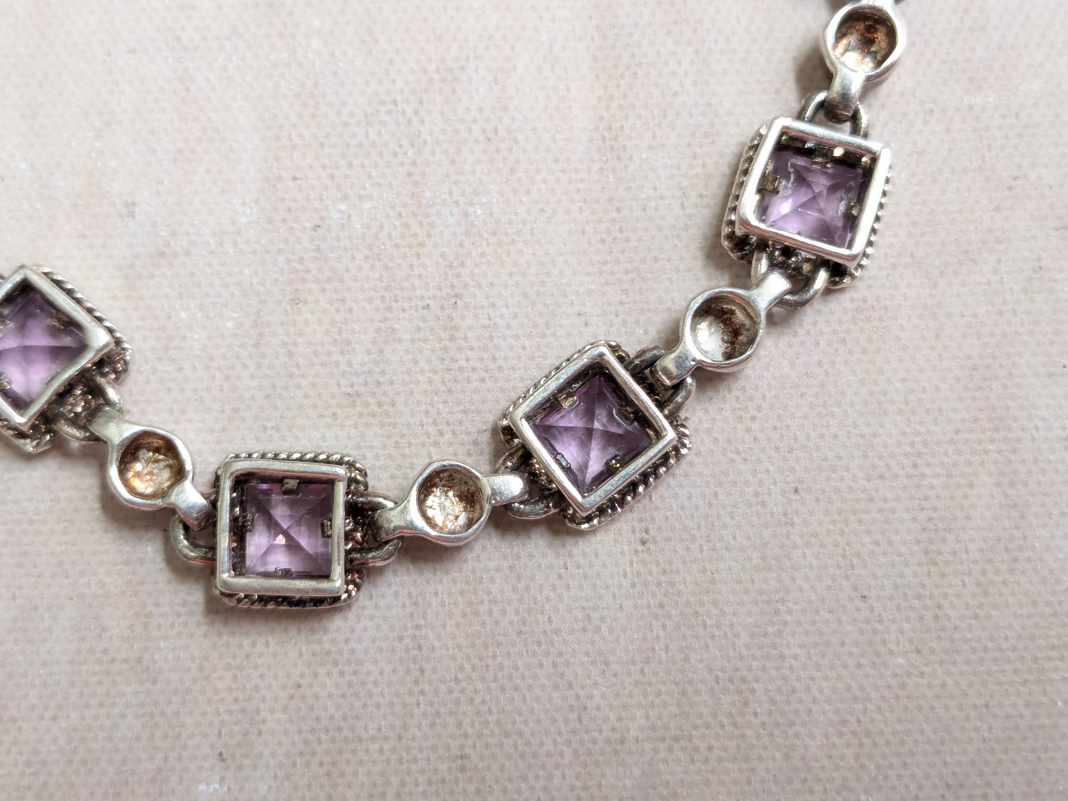 Sterling Silver Sterling Silver Tennis Bracelet Purple Amethyst Square 7.25 Size ONE SIZE - 14 Thumbnail