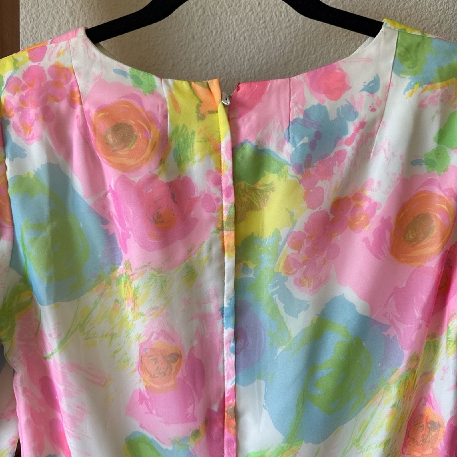 Other Vintage 1970 chiffon Posh Pastel Floral Long Sleeve Dress Size M / US 6-8 / IT 42-44 - 7 Thumbnail