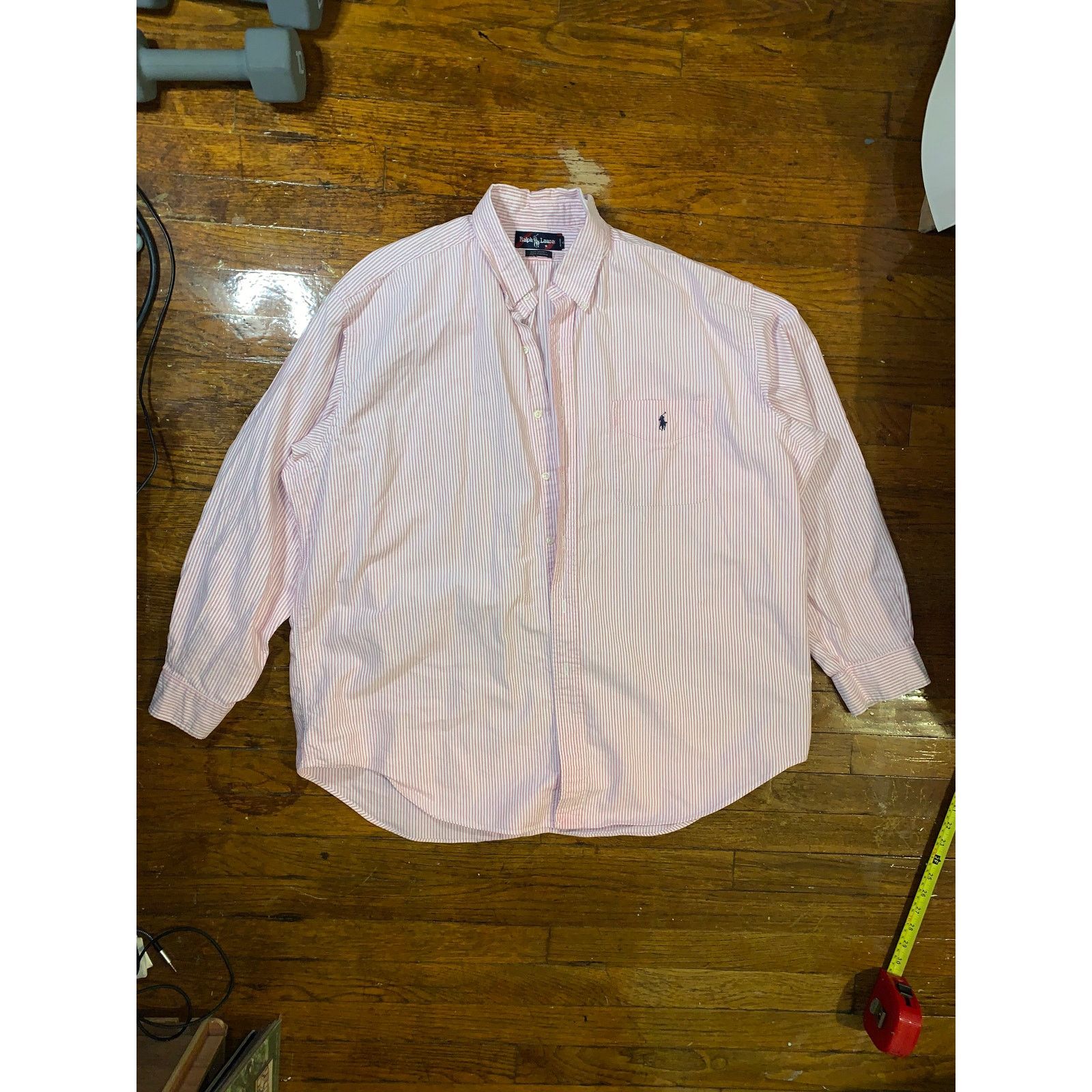 Vtg 90s Ralph Lauren The Big Shirt Pink White Oxford XL