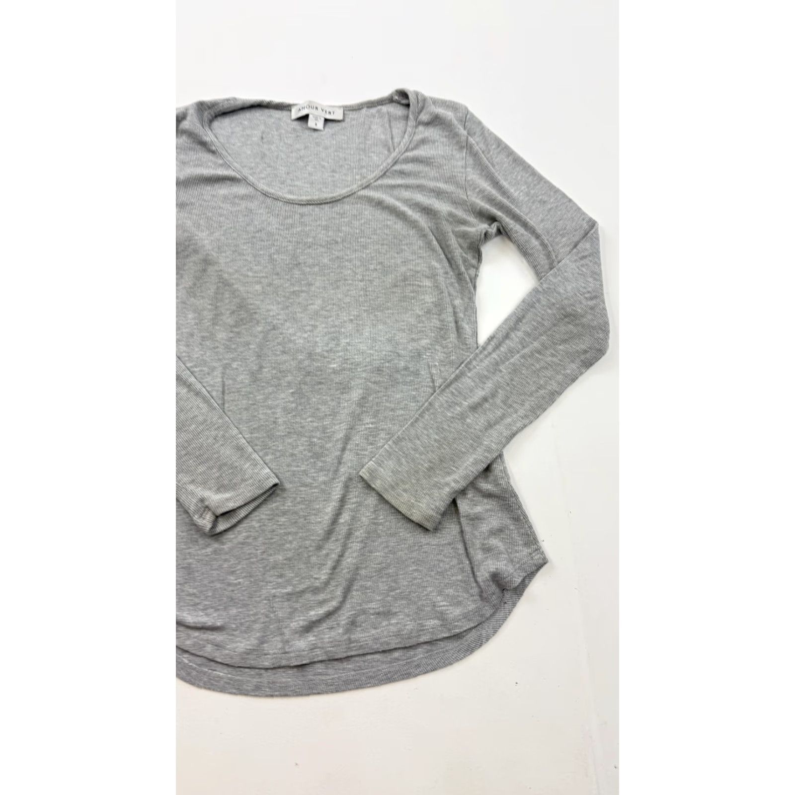 Vintage Amour Vert Shirt Womens Small Gray Ribbed Modal Long Sleeve Scoop Neck Top Size S / US 4 / IT 40 - 2 Thumbnail