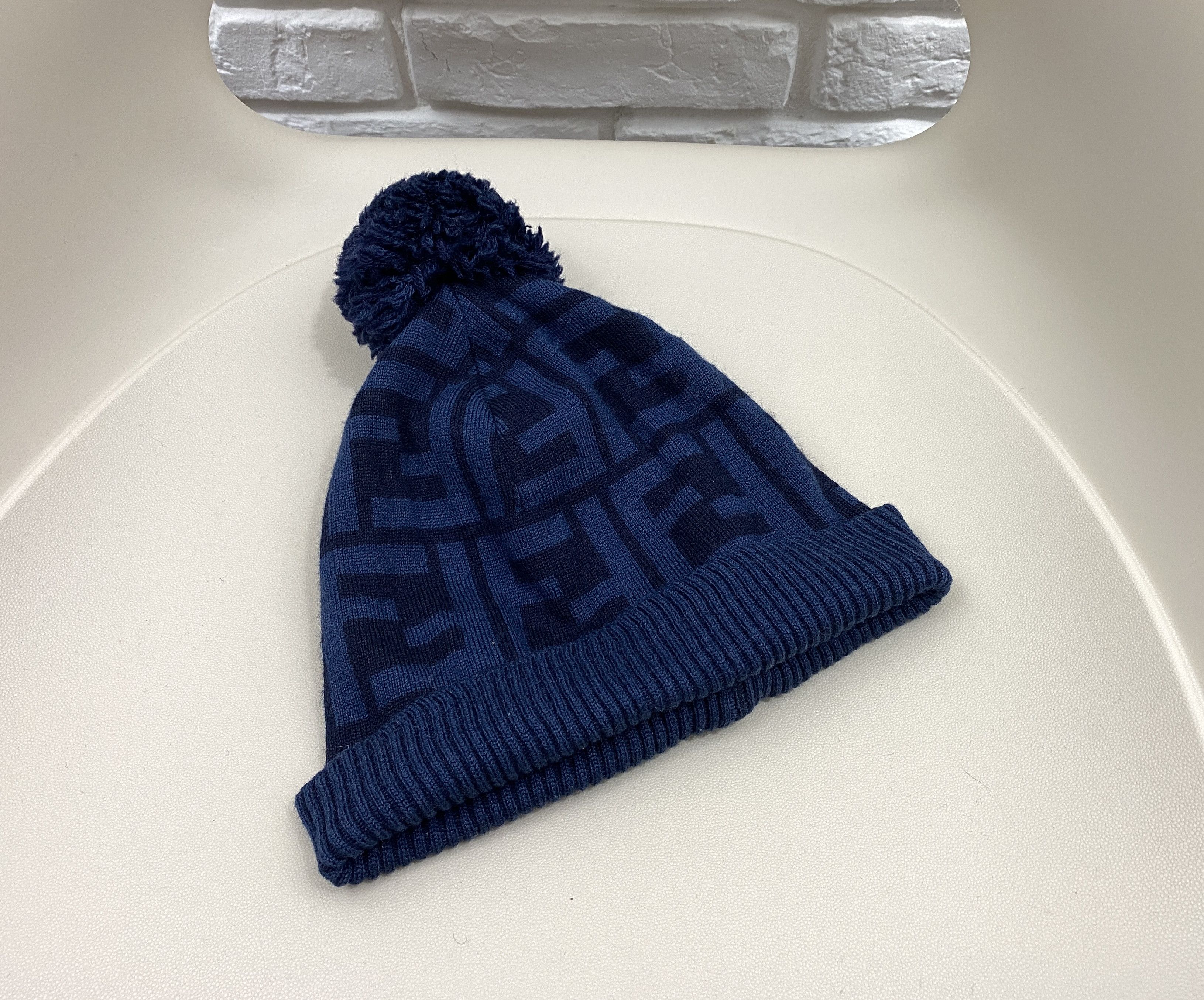 Fendi Fendi Zucca Monogram FF Wool Pompon Hat Beanie Unisex S-M Size ONE SIZE - 1 Thumbnail