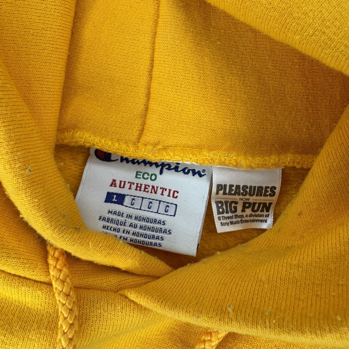 Champion × Pleasures Pleasures Big Pun Champion Hoodie Yellow Sz Large Used Size US L / EU 52-54 / 3 - 4 Thumbnail