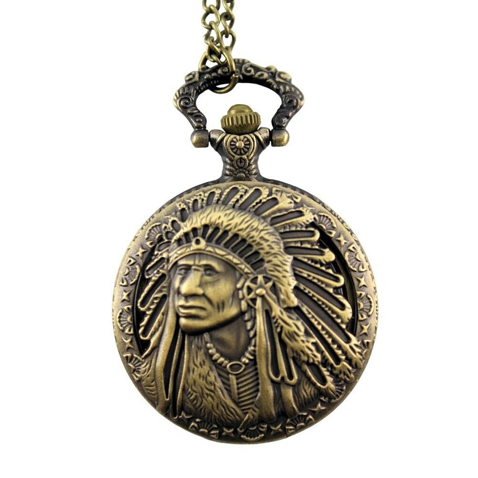 Other Native American Indian Chief Pocket Watch & Chain Size ONE SIZE - 5 Thumbnail