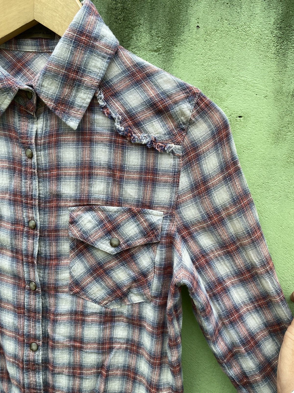 GOA GOA Vintage Distressed Plaid Western Raw Hem Grunge Fade Size ONE SIZE - 4 Thumbnail