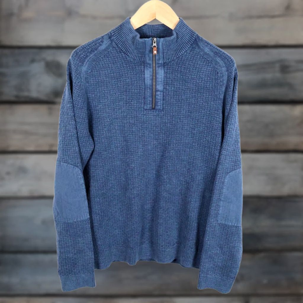Tommy Bahama Tommy Bahama Sweater Mens Large Blue 1/4 Zip Mock Neck Heavyweight Knitted Cotton Pullover Size US L / EU 52-54 / 3 - 1 Thumbnail