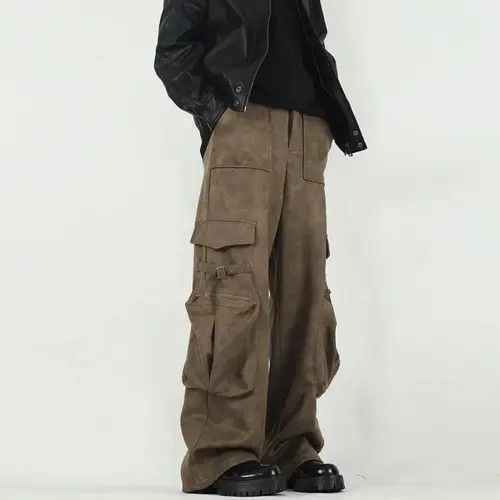 Japanese Brand Brown Leather Wide Leg Cargo Pant Size US 34 / EU 50 - 1 Thumbnail