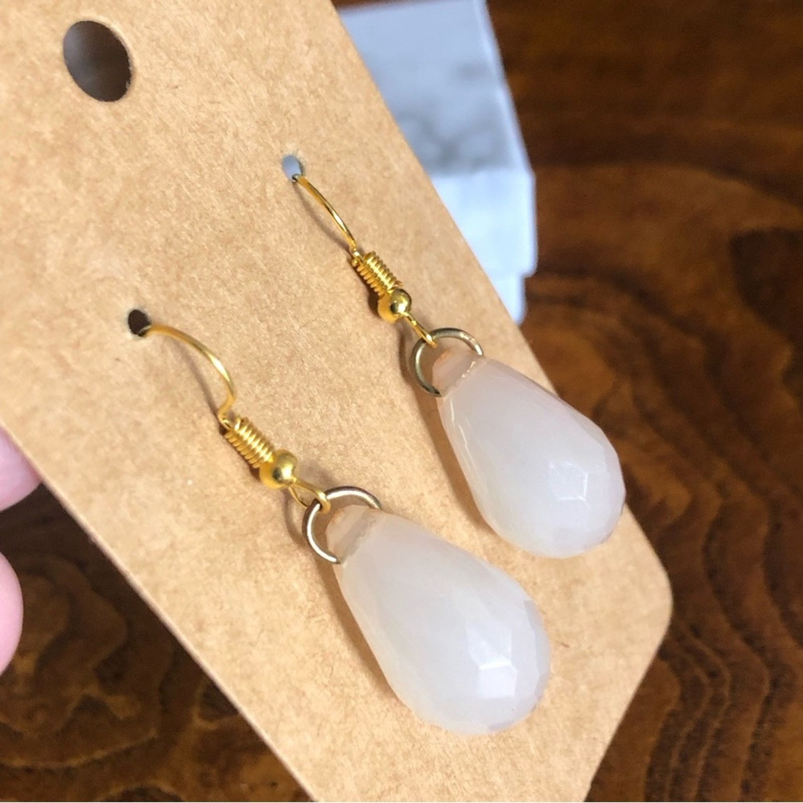 Jewelry Handcrafted faceted opal tone acrylic earrings Size ONE SIZE - 3 Thumbnail