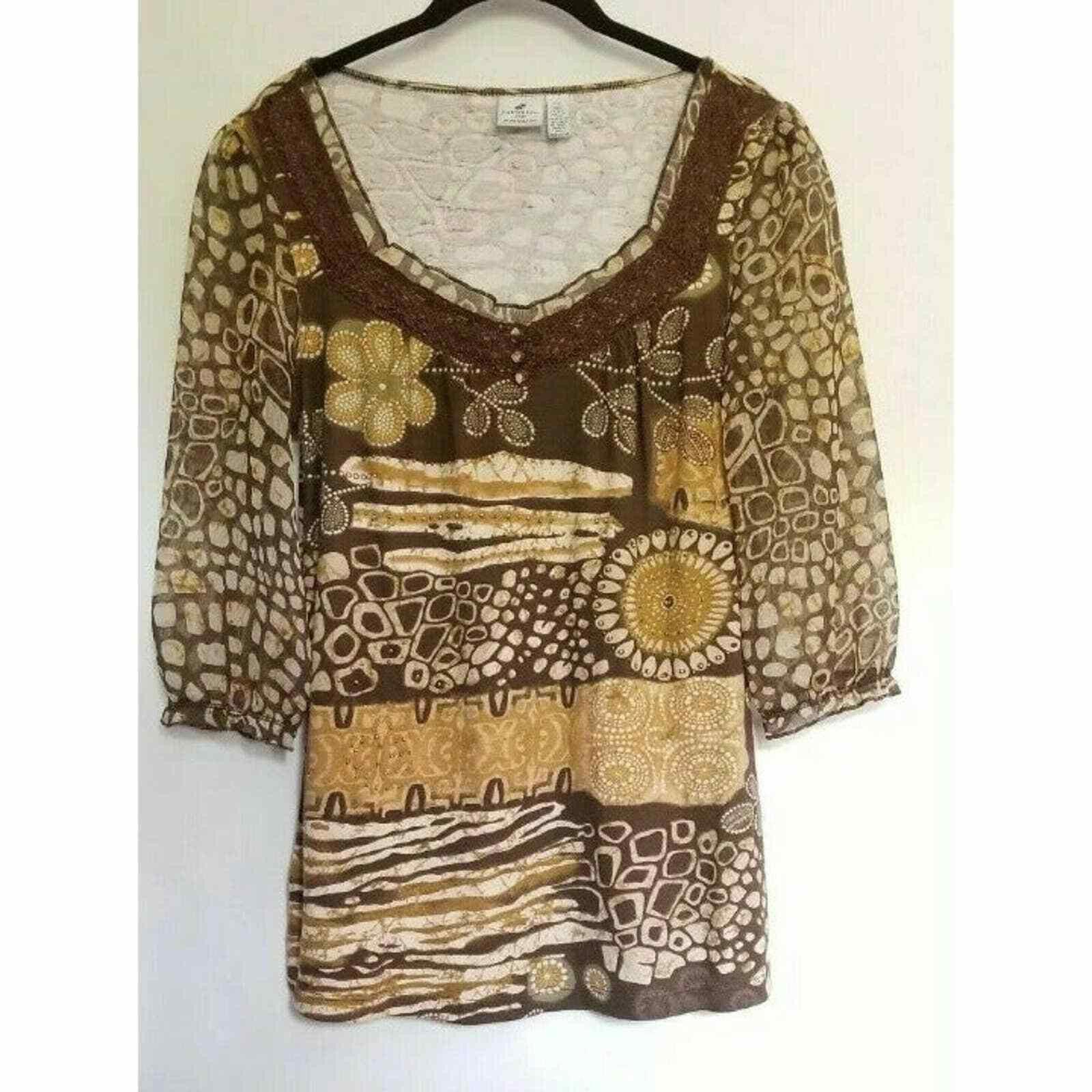 Other Caribbean Joe Tropical Blouse Top Shirt Brown Beige PS Small Size S / US 4 / IT 40 - 6 Thumbnail
