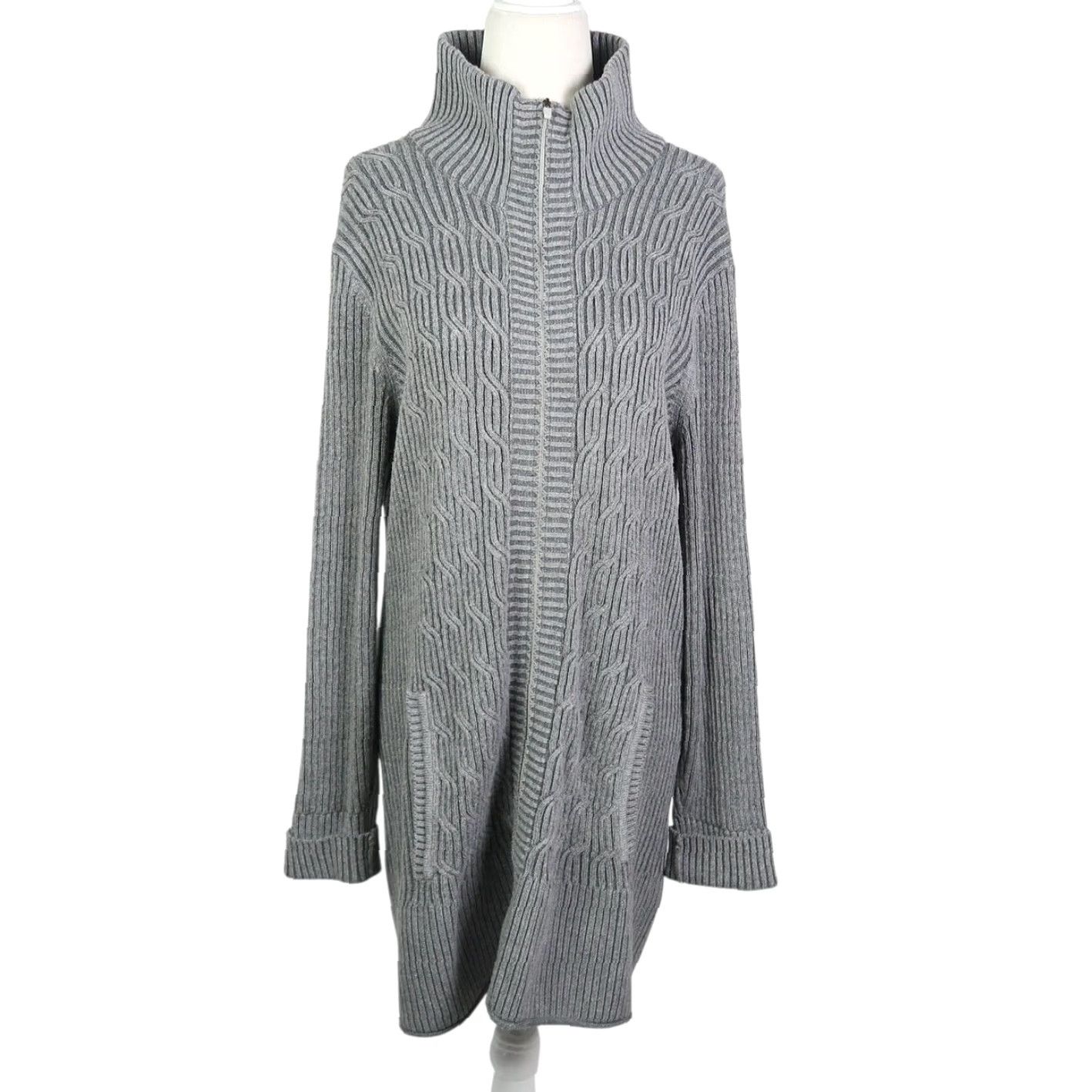 Eddie Bauer Eddie Bauer Grey Rib Knit Zip Front Long Cardigan Sweater L Women Size L / US 10 / IT 46 - 2 Thumbnail