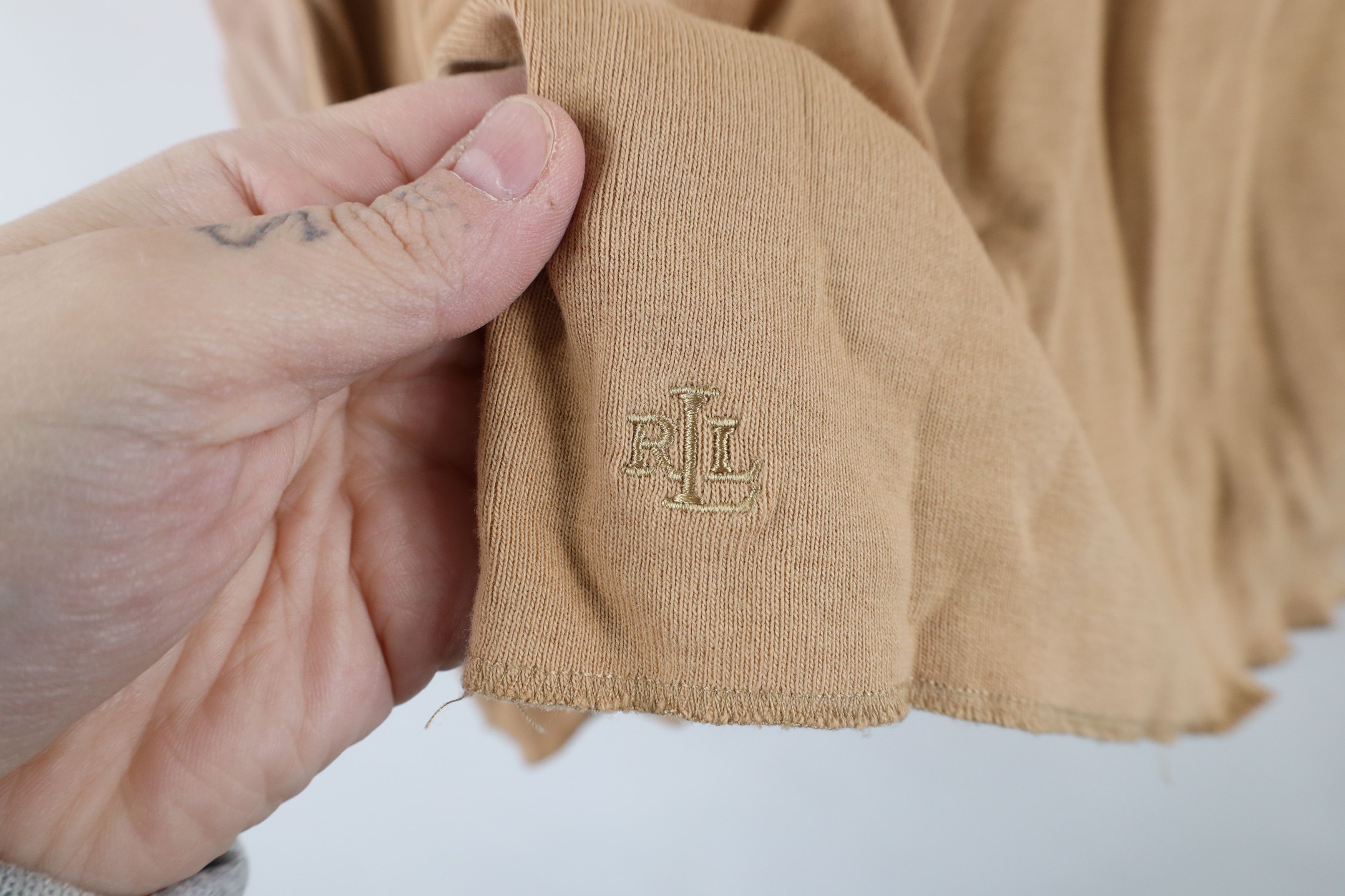 Ralph Lauren × Vintage Vintage 90s Ralph Lauren Knit Henley T-Shirt Beige USA Size L / US 10 / IT 46 - 4 Thumbnail