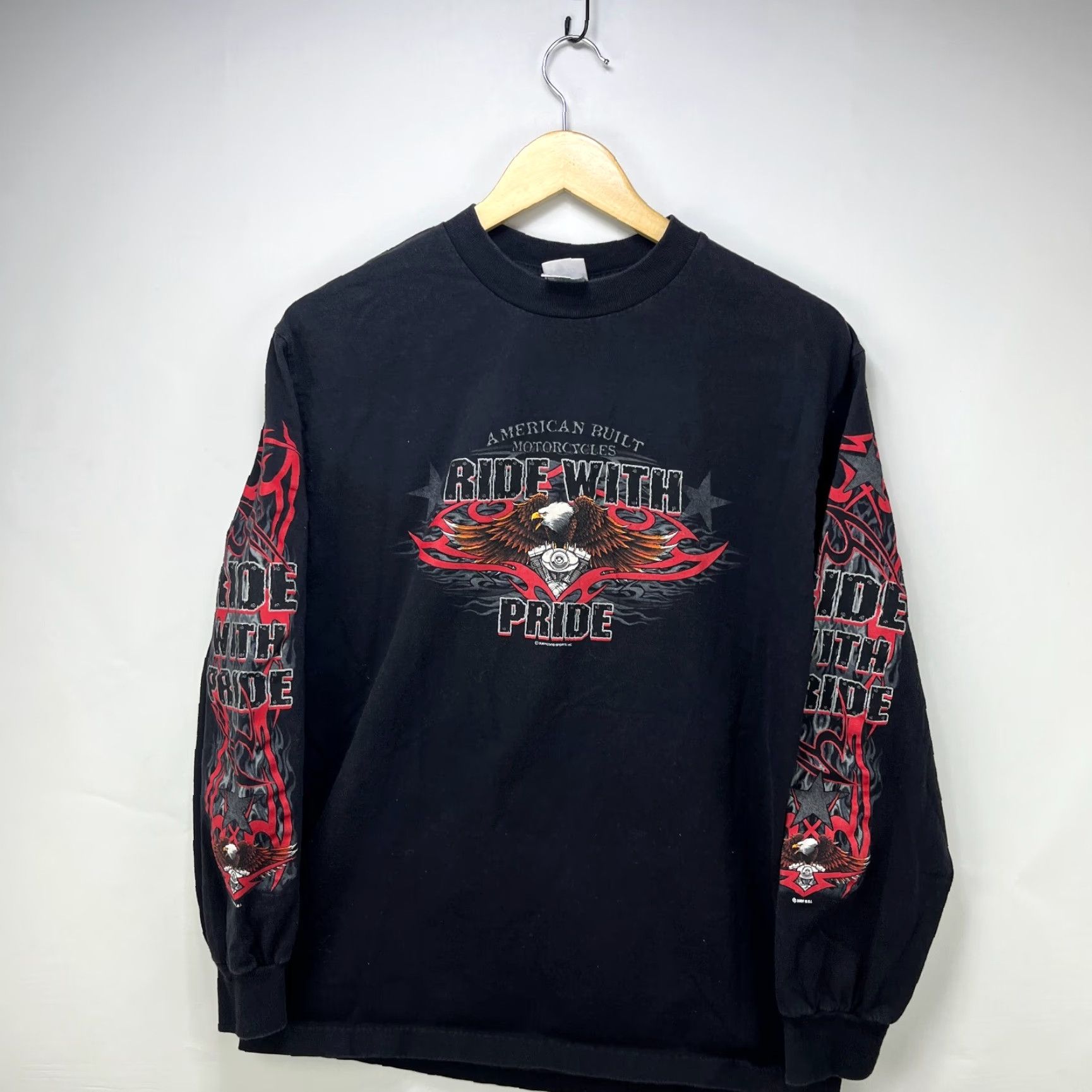 Vintage VINTAGE Flames Biker Eagle Motorcycle Long Sleeve Shirt Hit Medium Fire Men T-Shirt M Black Size US M / EU 48-50 / 2 - 6 Thumbnail