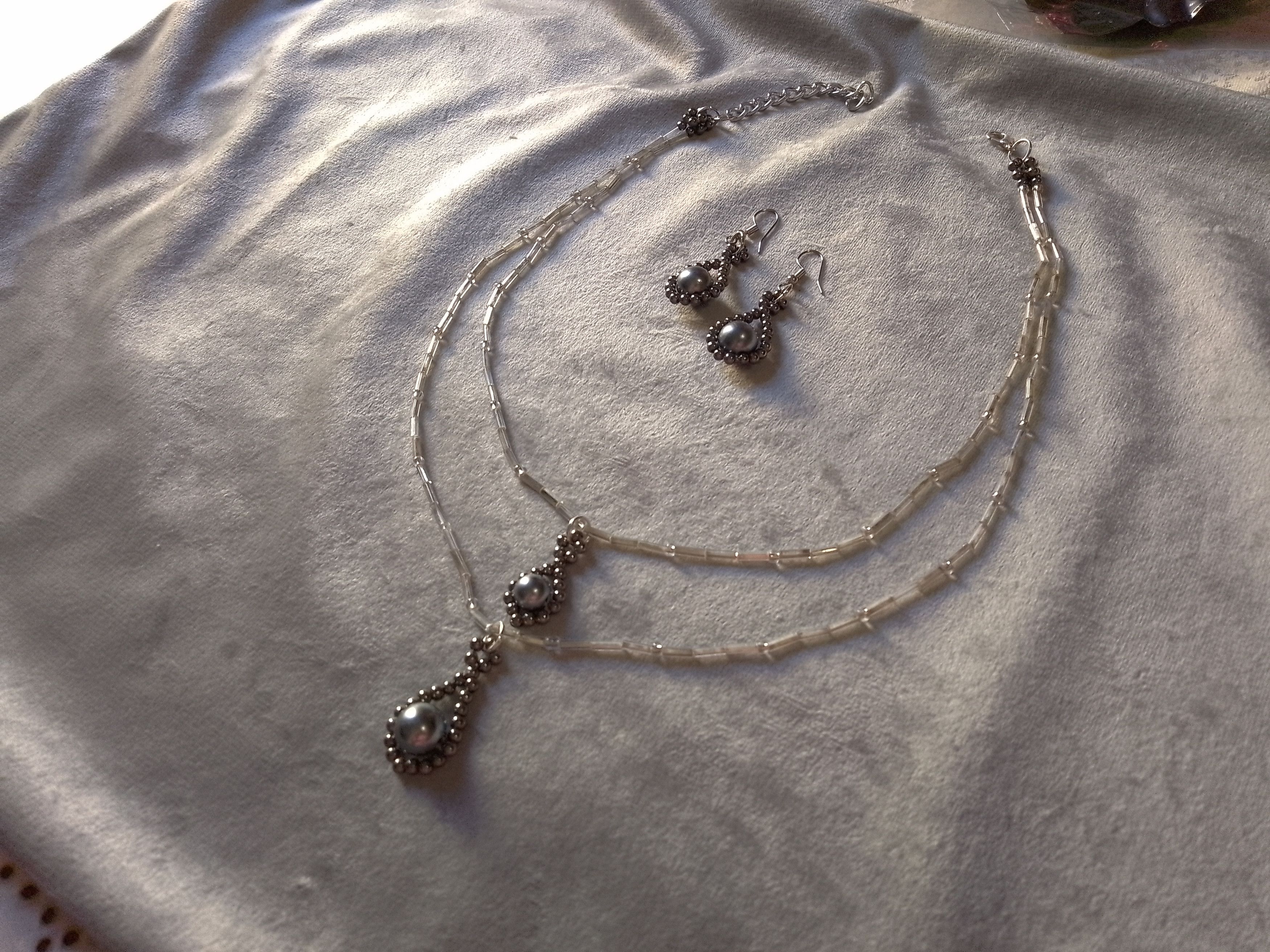 Handmade Necklace Earrings. Double thread Teardrop Pendants Size ONE SIZE - 8 Thumbnail