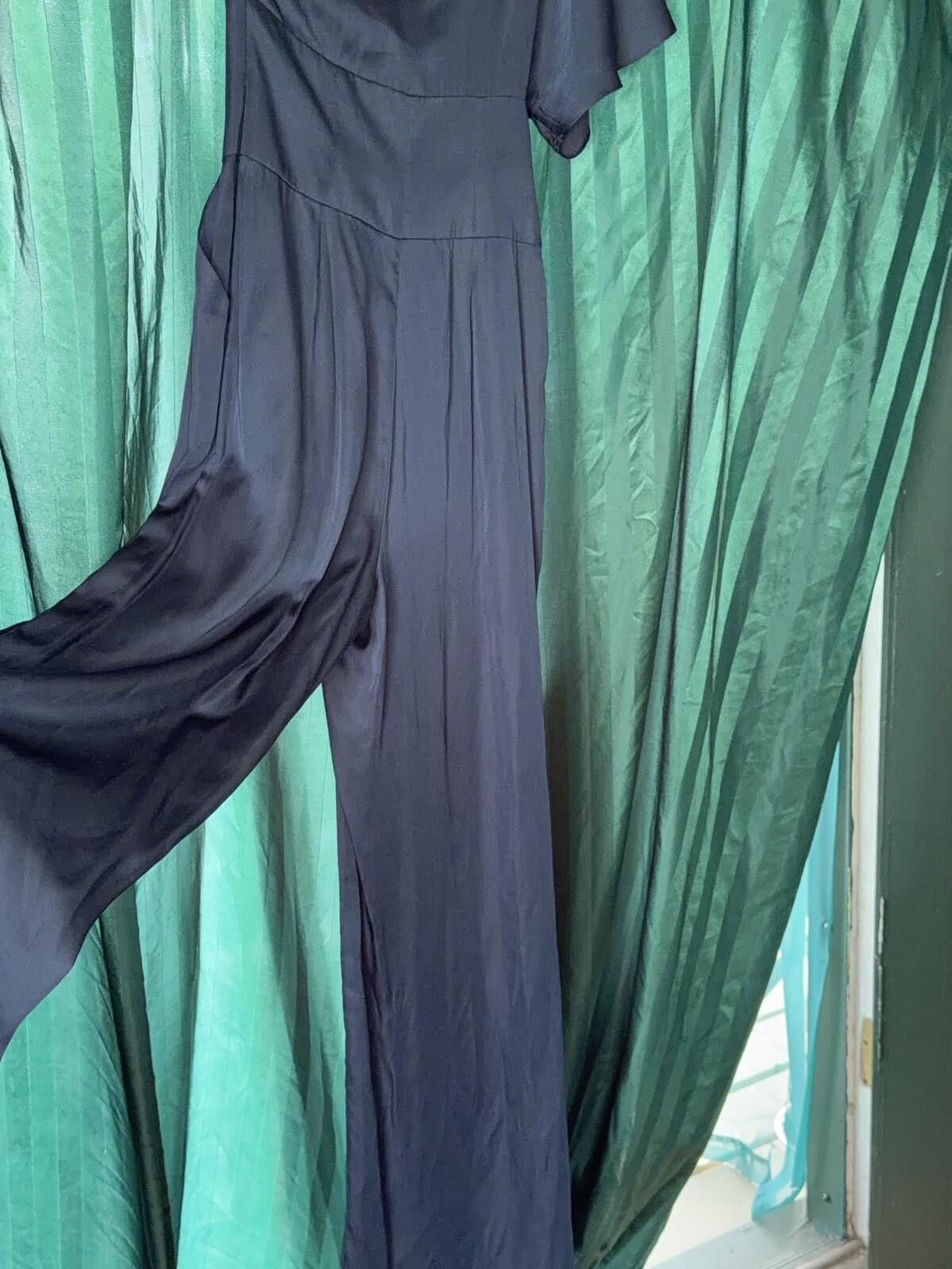 Bebe Bebe NWT Jeweled One Should Satin Jumpsuit Navy/ Size 2 Size 26" / US 2 / IT 38 - 4 Thumbnail
