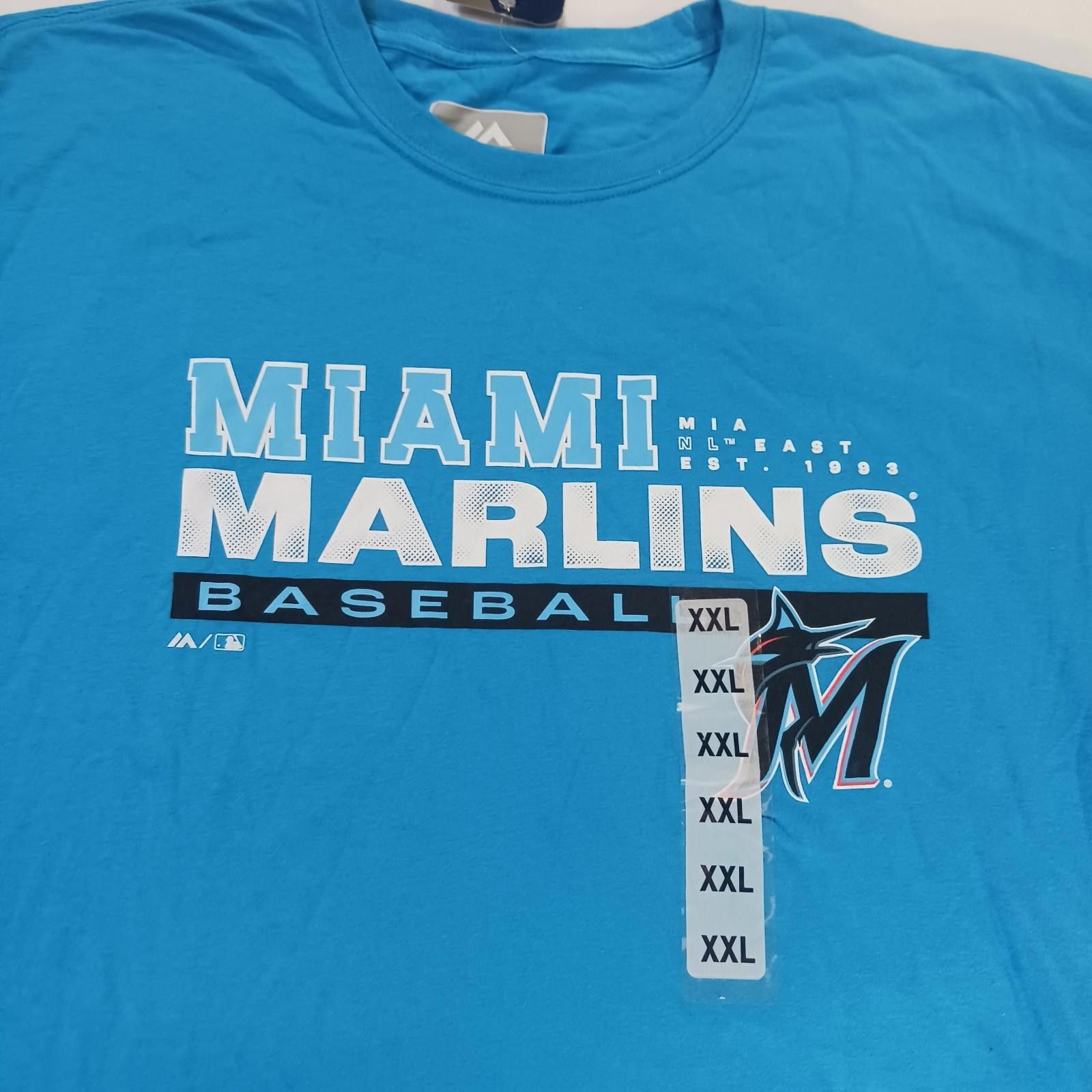 Majestic Majestic RN136380 Miami Marlin Baseball Men 2XL Blue T-Shirt Size US XXL / EU 58 / 5 - 9 Thumbnail
