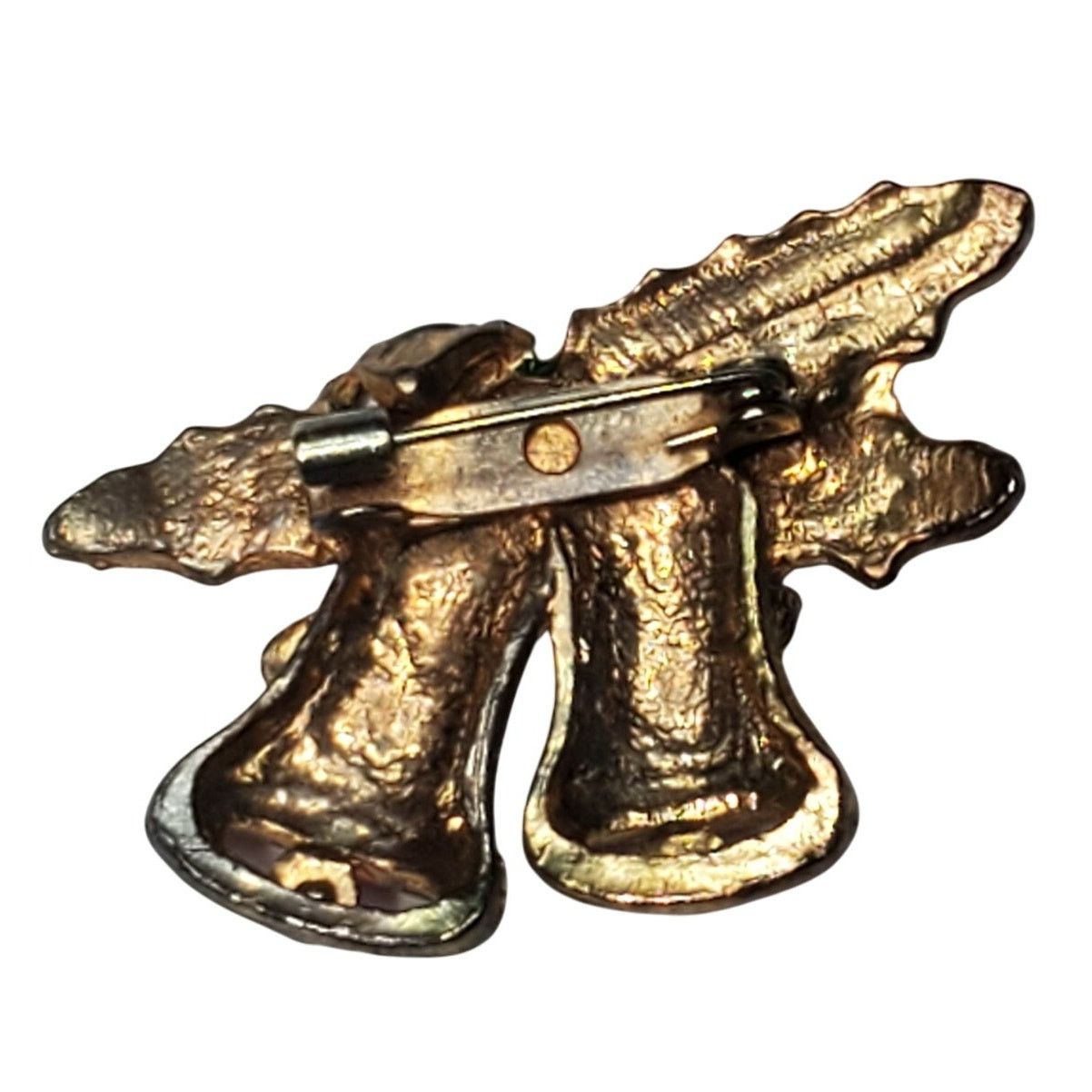 Other Enamel Holly Double Bells Bow Vtg Unsigned Brooch Pin 1" Size ONE SIZE - 2 Thumbnail