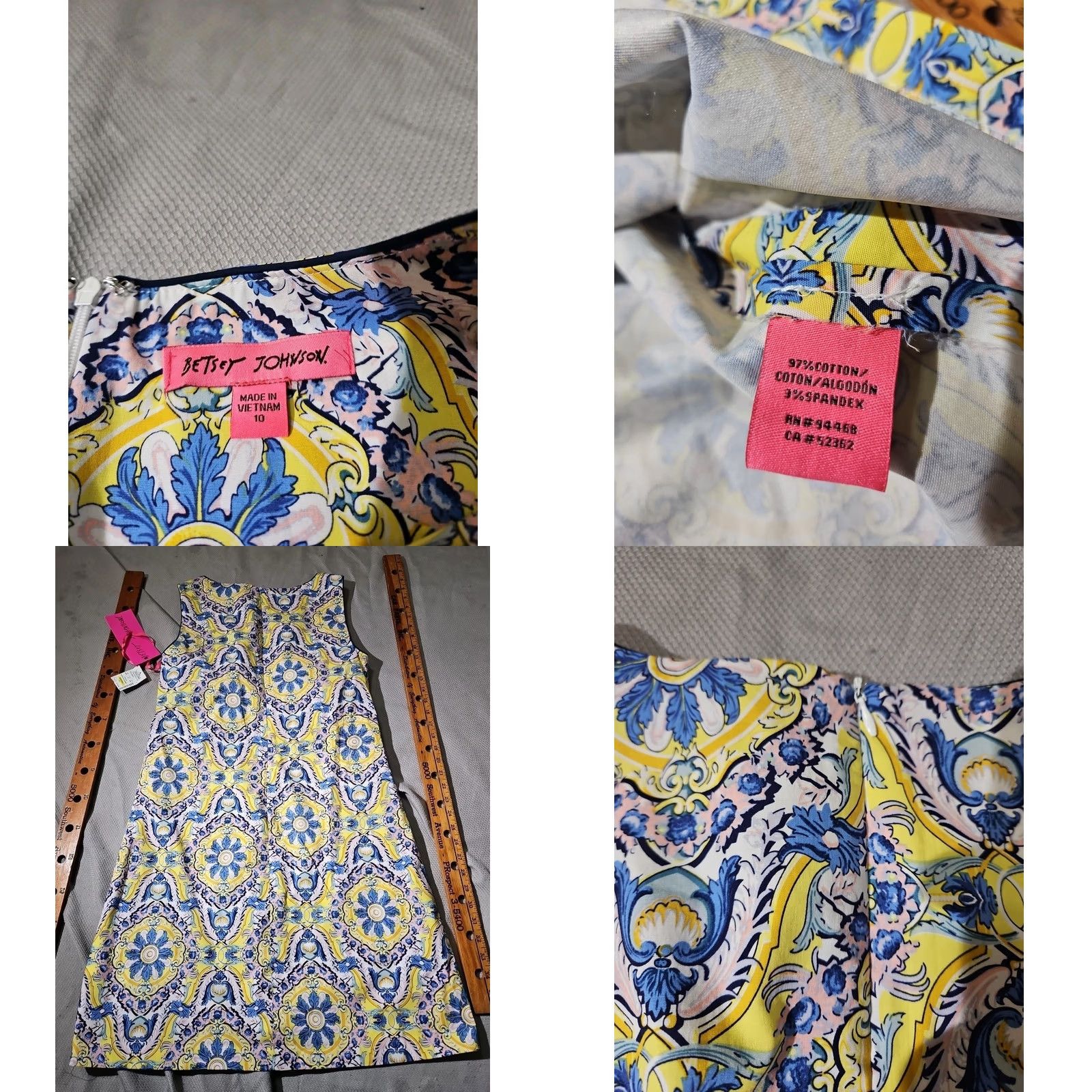 Betsey Johnson VINTAGE Betsey Johnson Dress Womens Size 10 Yellow Blue Shift Midi Sheath Size L / US 10 / IT 46 - 8 Thumbnail
