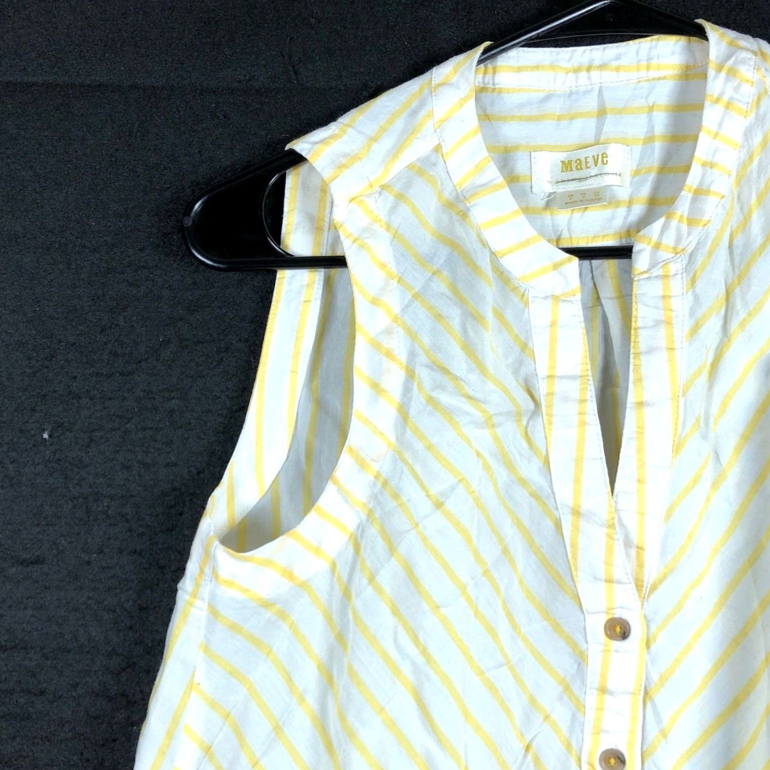 Anthropologie Maeve Anthropologie Blouse Women Striped White Yellow Button Down 6 Sheer V-Neck Sleeveless Size M / US 6-8 / IT 42-44 - 4 Thumbnail